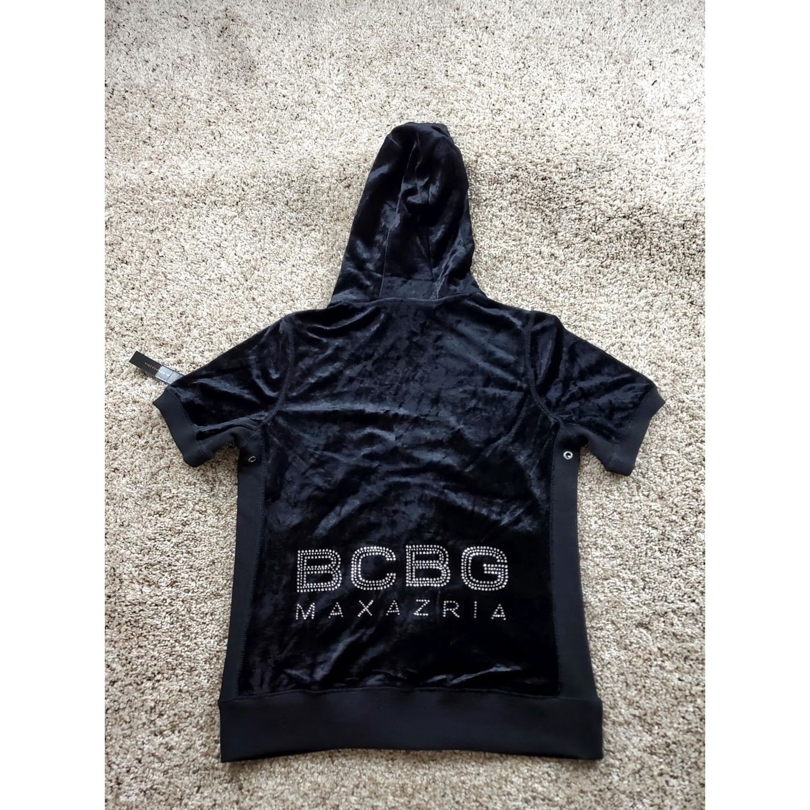 Bcbgmaxazria BCBGMAXAZRIA Tracksuit Womens M Black Velour Hoodie Capri Pants NWT Short Sleeve Set Size M / US 6-8 / IT 42-44 - 7 Thumbnail