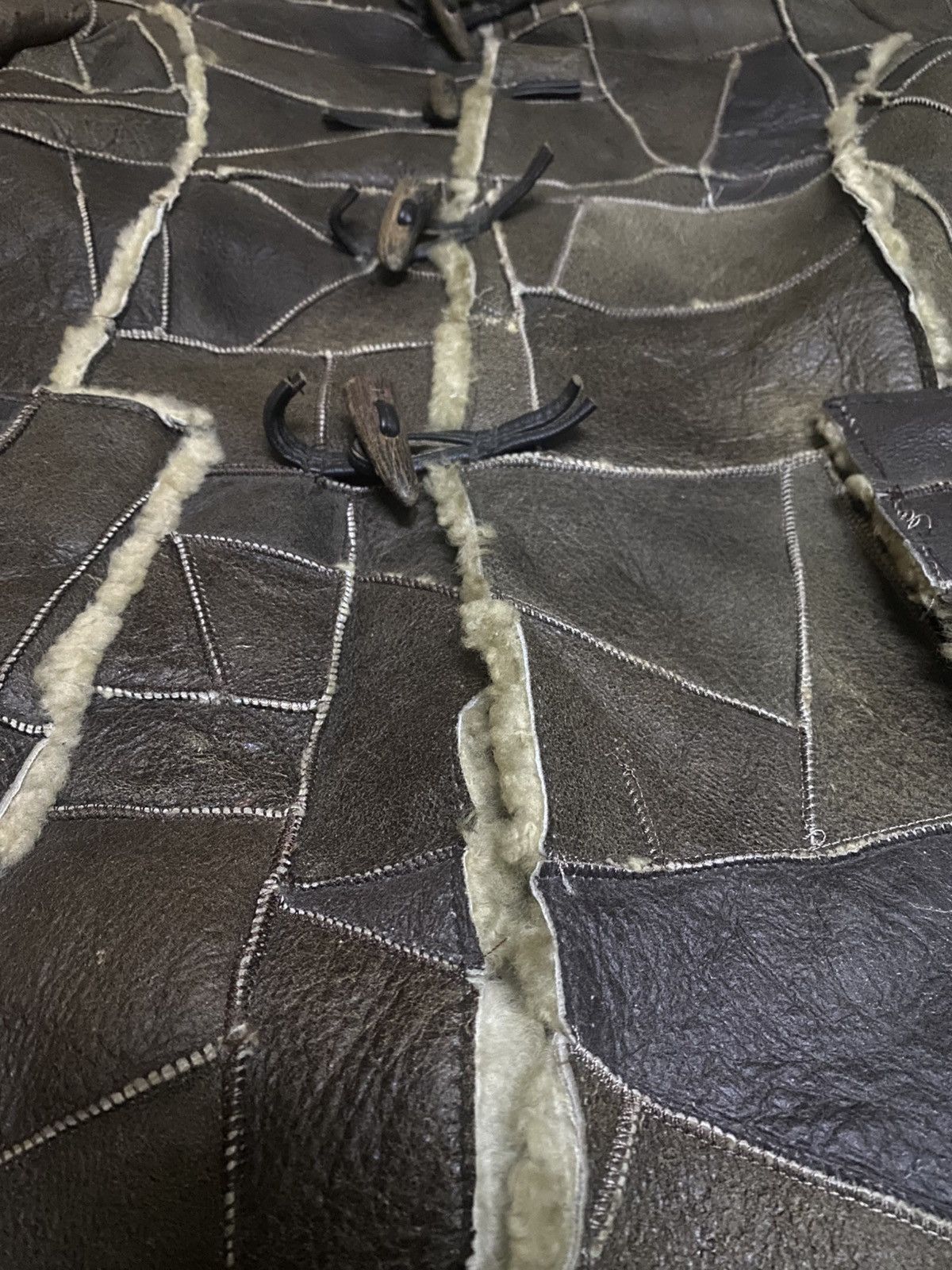 Japanese Brand Stewart Richer Shearling Brown Leather Patchwork Hooded Coat Size US M / EU 48-50 / 2 - 3 Thumbnail