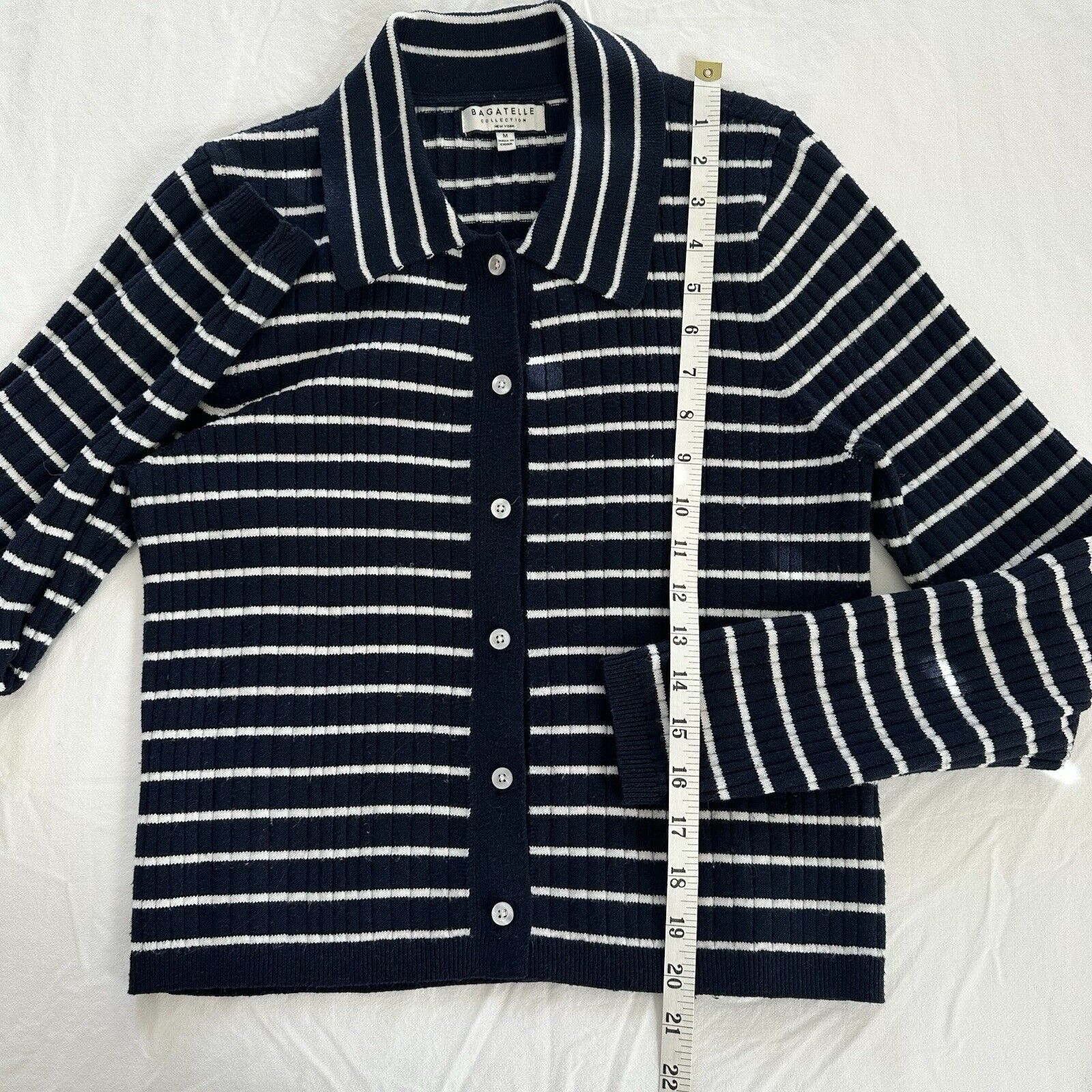 Other Navy White Striped Ribbed Cardigan Sweater Bagatelle Size M Size M / US 6-8 / IT 42-44 - 5 Thumbnail