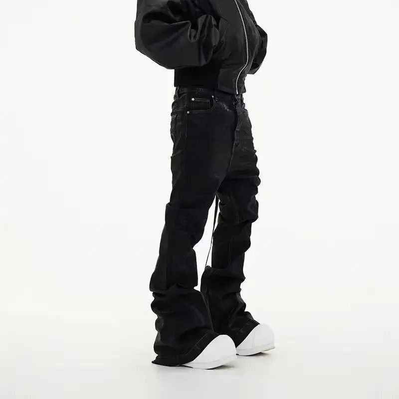 Japanese Brand Coated Brushed Waxed Y2K Micro Flare Jeans Black Size US 30 / EU 46 - 4 Thumbnail