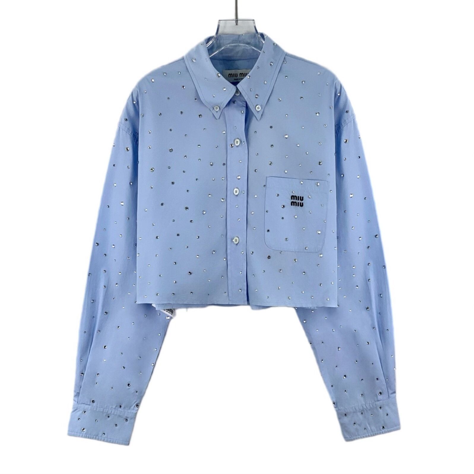 Miu Miu Miu Miu Blue Logo Crystal Cotton Shirt Size XS / US 0-2 / IT 36-38 - 1 Thumbnail
