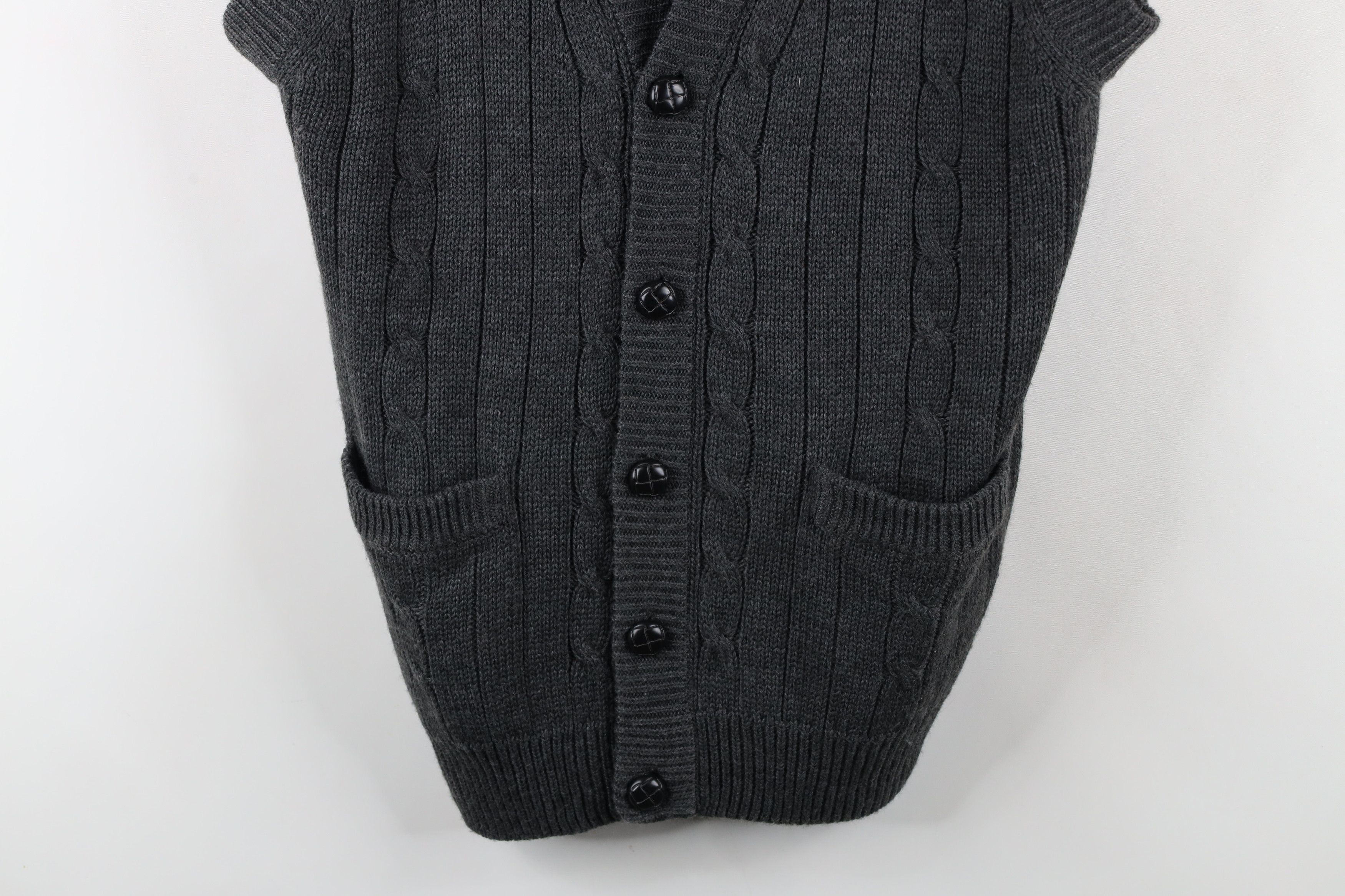 Vintage Vintage 90s Streetwear Cable Knit Cardigan Sweater Vest Gray Size US M / EU 48-50 / 2 - 3 Thumbnail