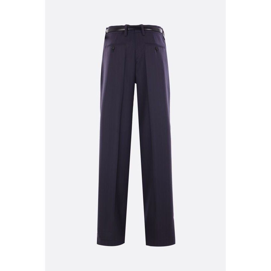 Prada PRADA Blue Pinstriped Wool Trousers With Belt New & Authenti Size 26" / US 2 / IT 38 - 2 Thumbnail