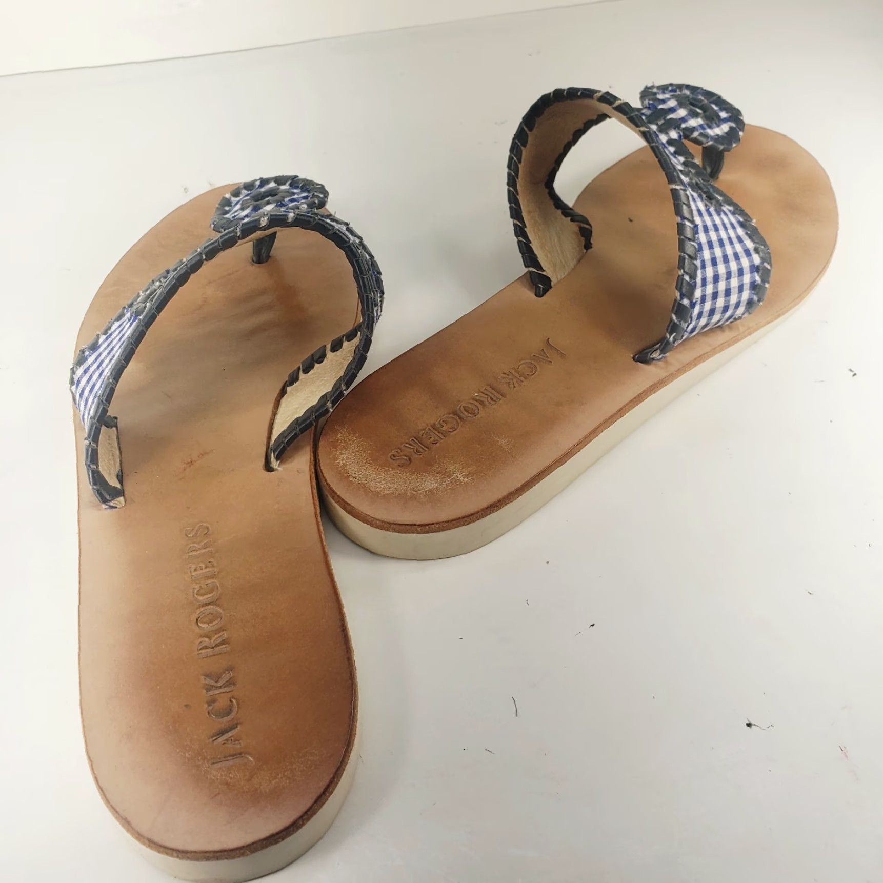 Jack Rogers JACK ROGERS Blue Gingham Check Whipstitch Fabric Slides Sandals 8M Womens Slip On Casual Travel Party/Cocktail Sandals Size US 8 / IT 38 - 4 Thumbnail