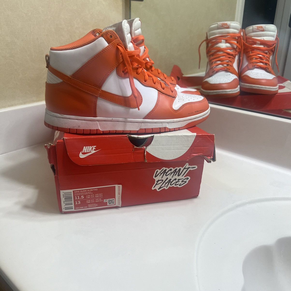 Nike 2021 Orange Syracuse Dunk Retro Hightop Size US 11.5 / EU 44-45 - 3 Thumbnail