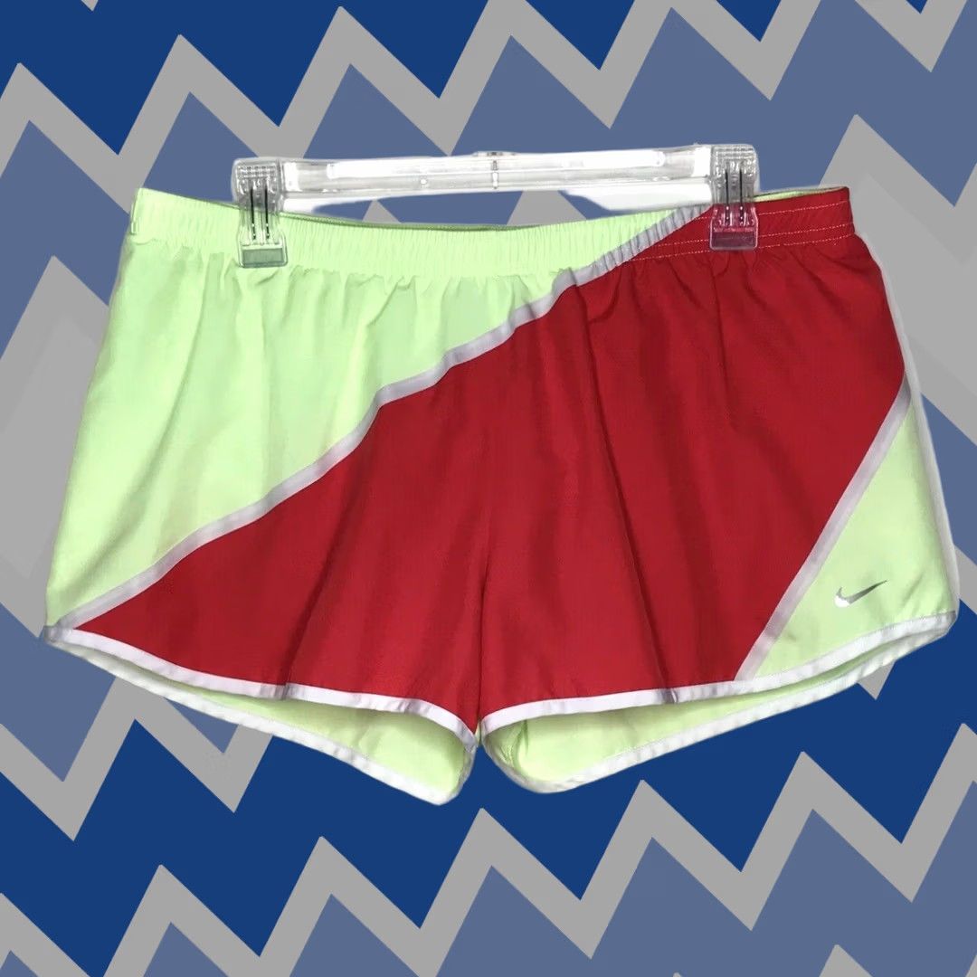 Nike Nike Dri Fit Running Shorts Womens Large Green Red Zip Pocket Activewear Size 36" / US 14 / IT 50 - 1 Thumbnail