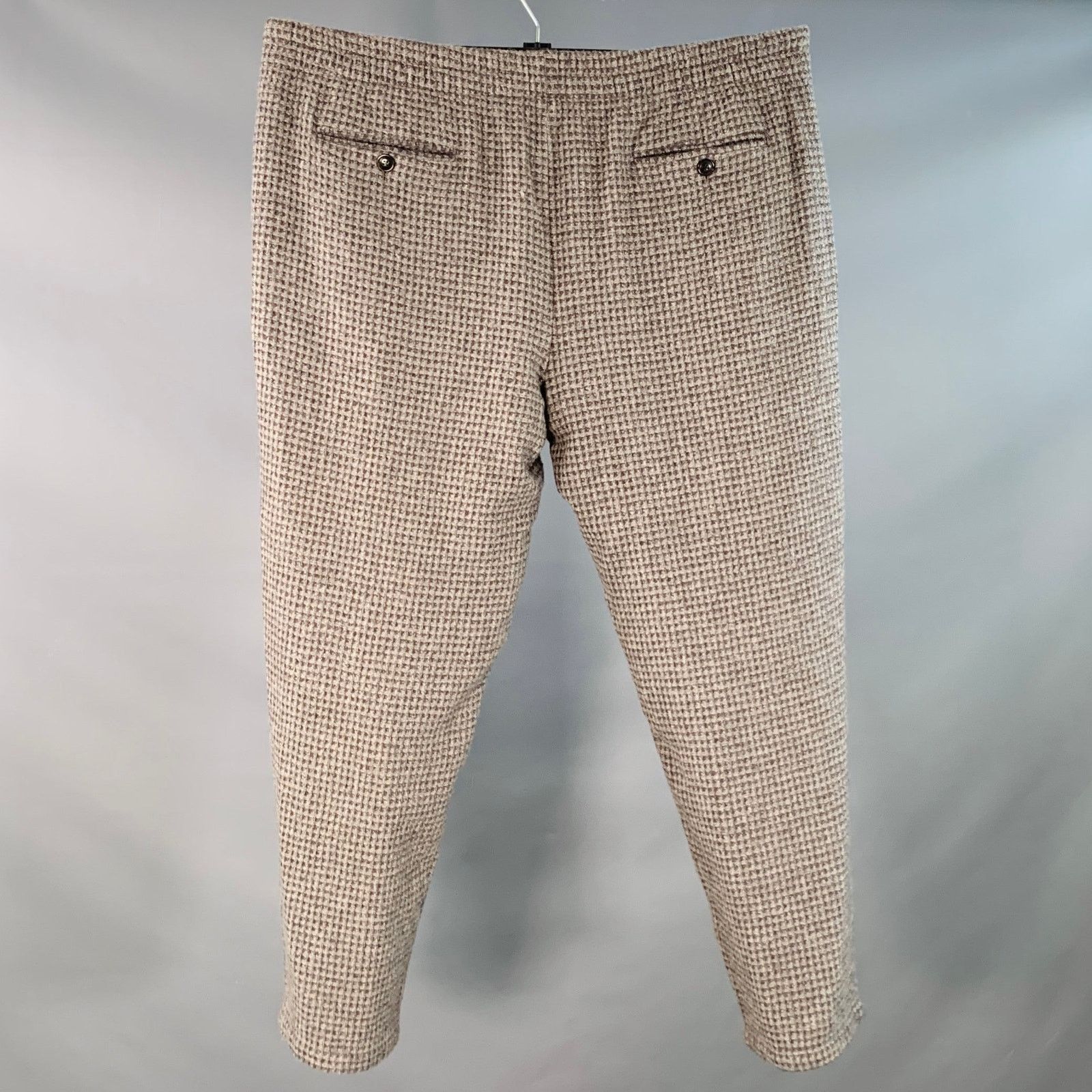 Giorgio Armani Grey Black Grid Virgin Wool Pleated Drawstring Casual Pants Size US 40 / EU 56 - 3 Thumbnail