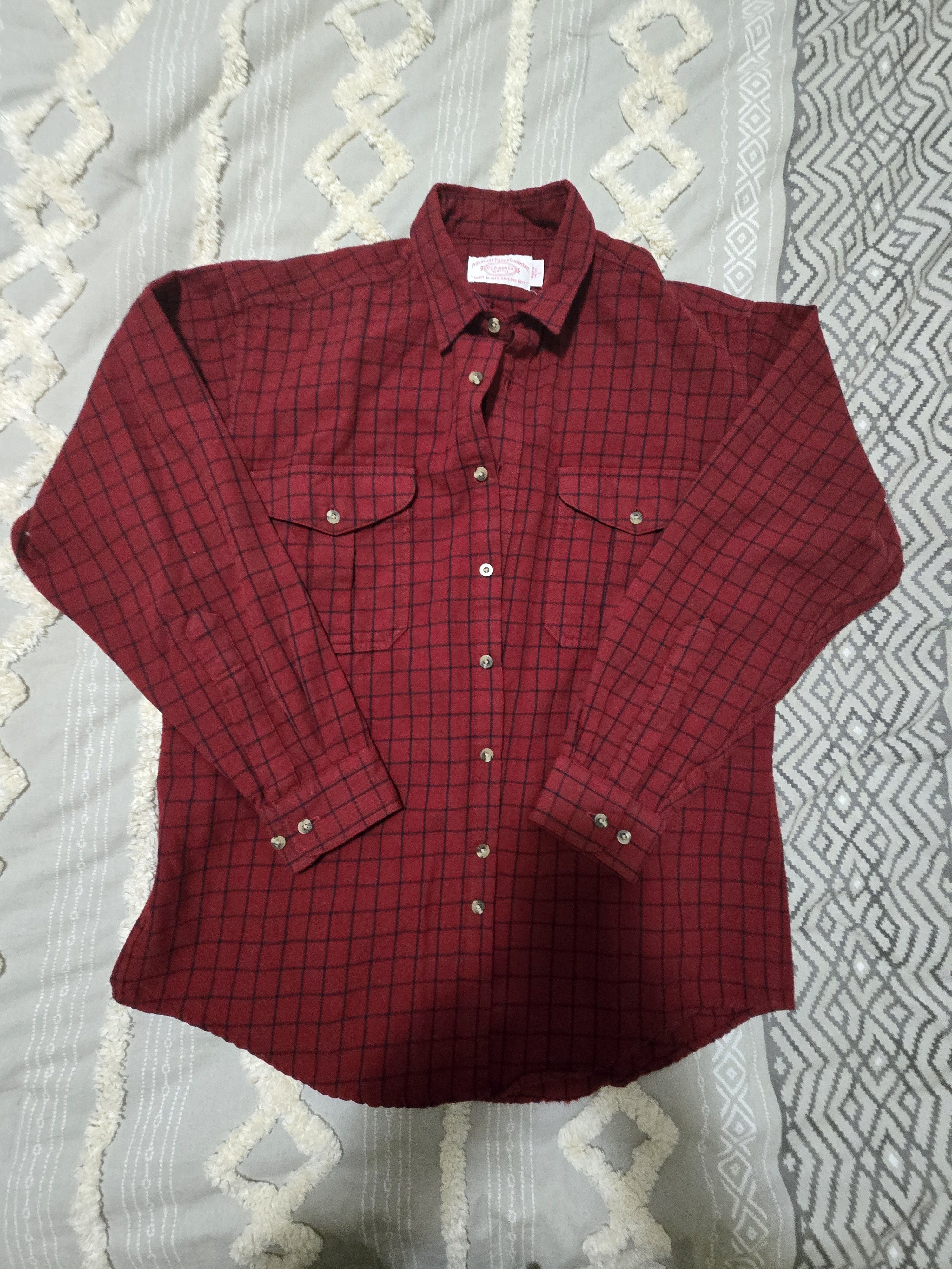 Filson red windowpane 100% wool shirt