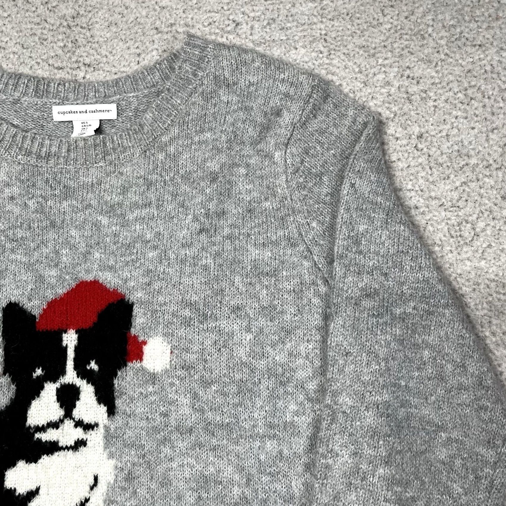 Vintage Cupcakes and Cashmere Dog Sweater Womens L Crew Neck Long Sleeve Gray Knit Pullover Christmas Holiday Animal Pattern Autumn Winter Size L / US 10 / IT 46 - 6 Thumbnail