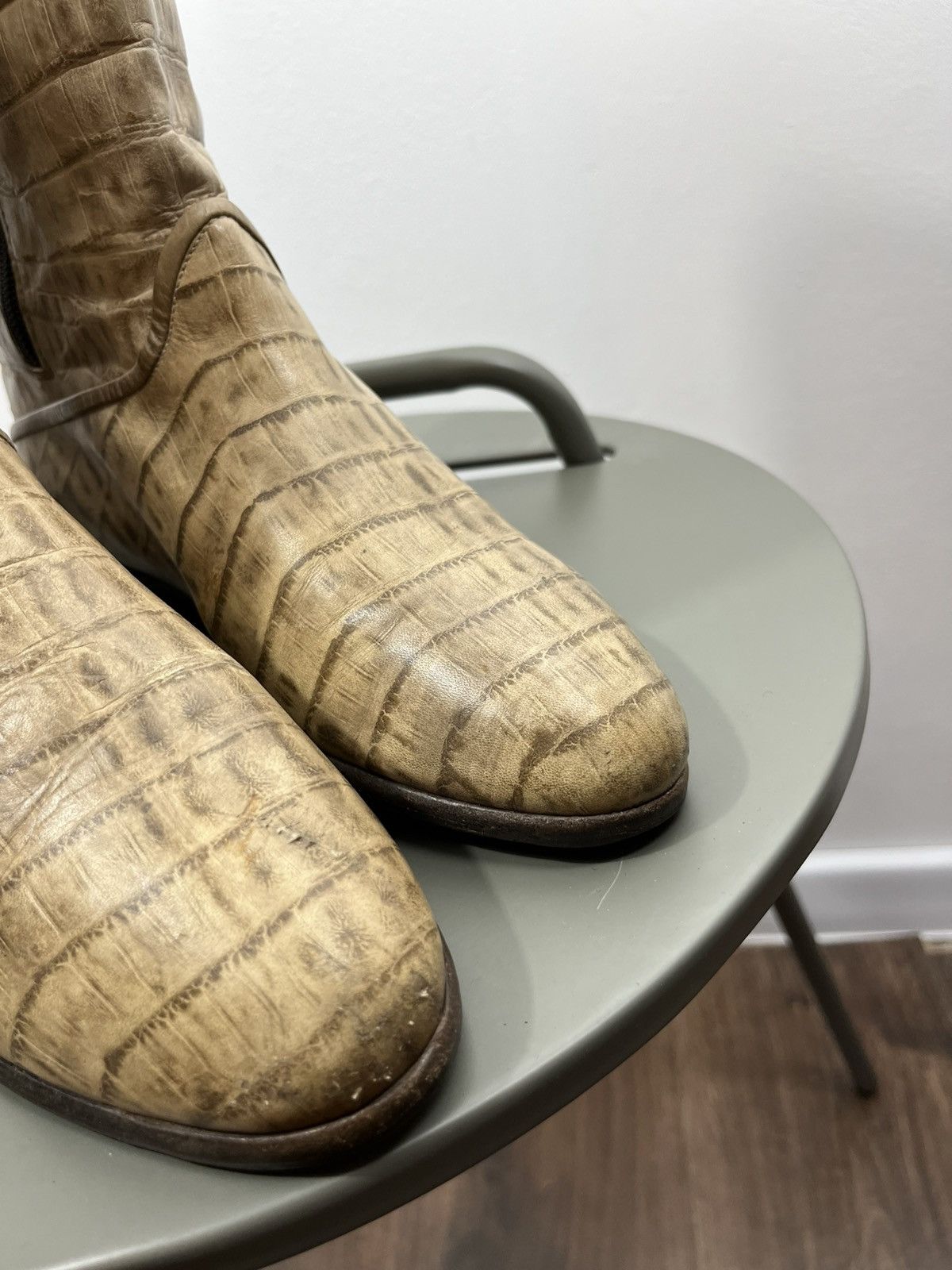 Other Vintage Croc-Embossed Leather Tall Boots Beige Size 37.5 Size US 7 / IT 37 - 6 Thumbnail