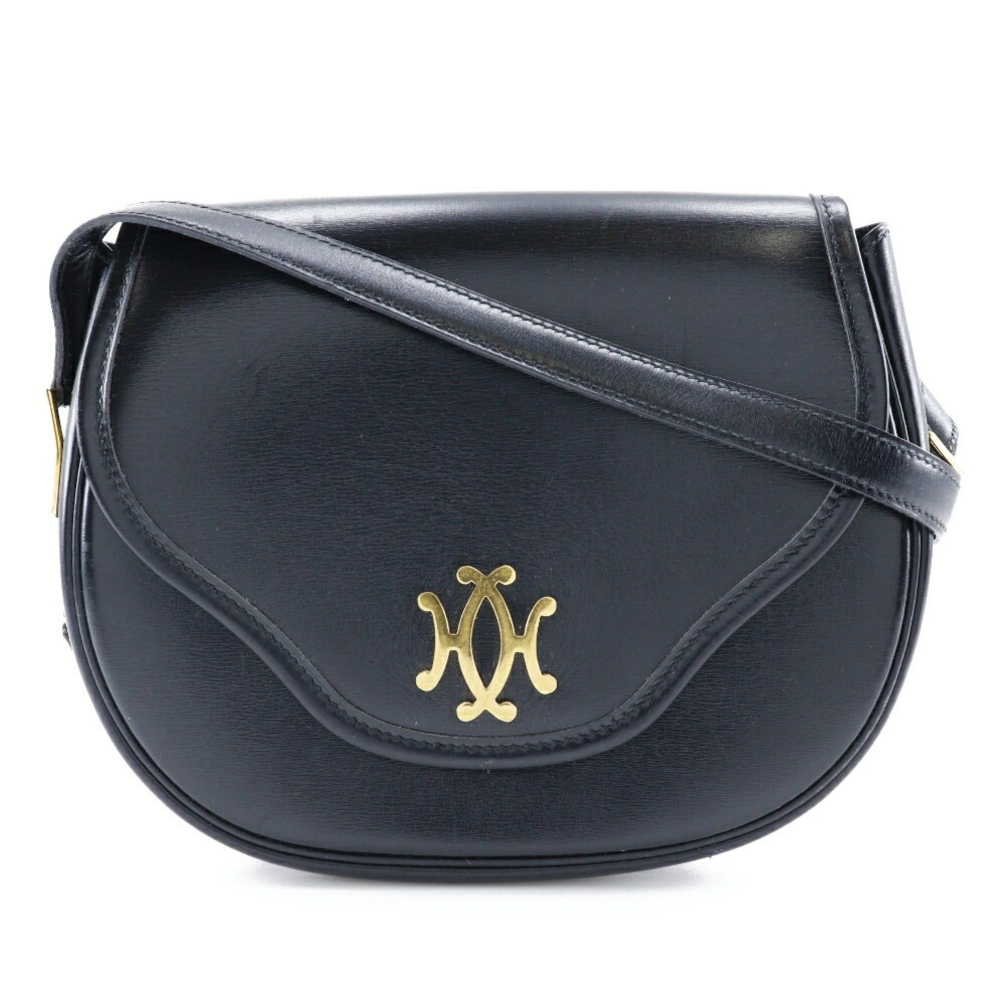 image of Hermes Double H Shoulder Bag Vintage Calf Made In France 1983 Black/gold Hardware 〇M Crossbody Snap