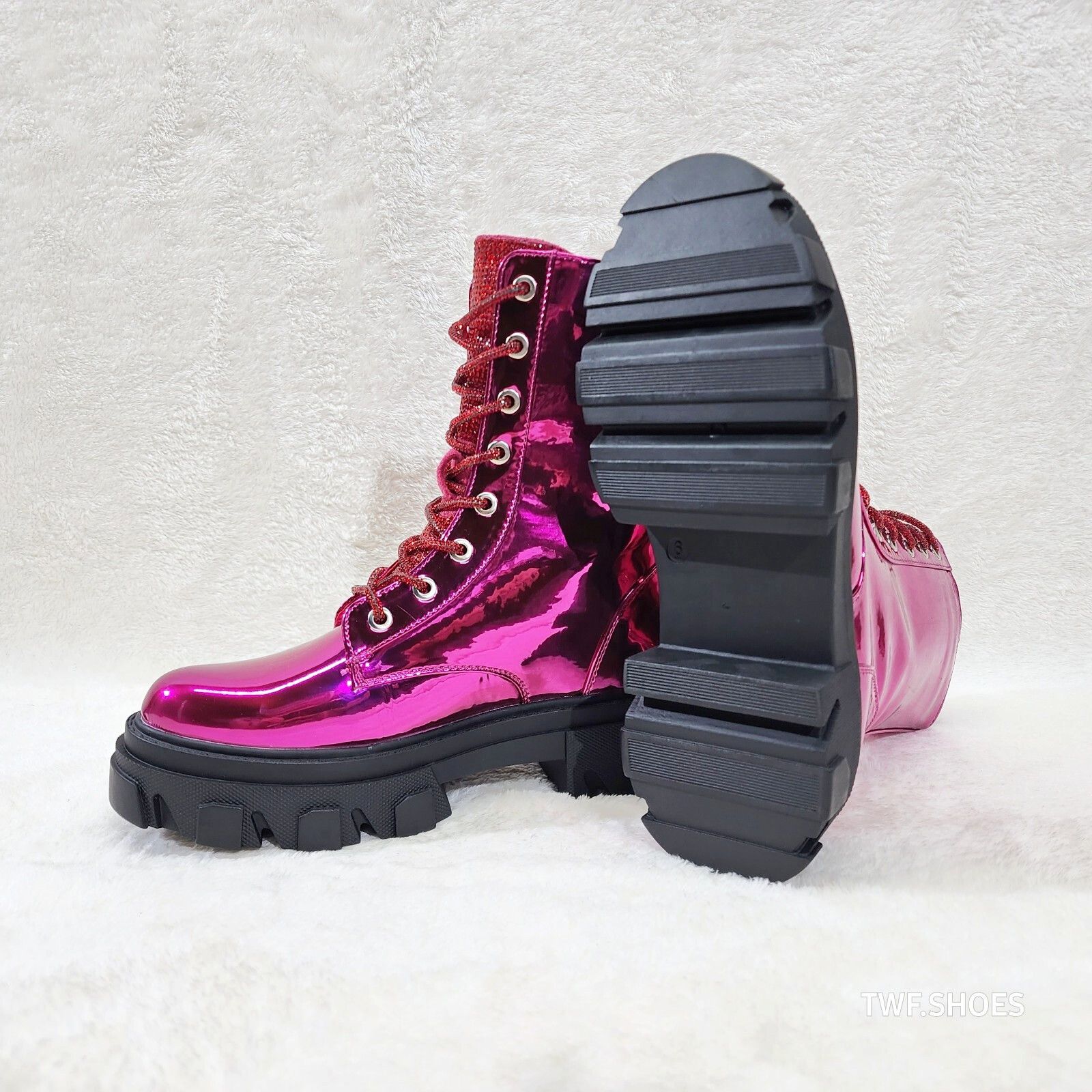 Other Rowan Metallic Pink Combat Ankle Boots Iridescent Rhinestone Size US 7 / IT 37 - 4 Thumbnail
