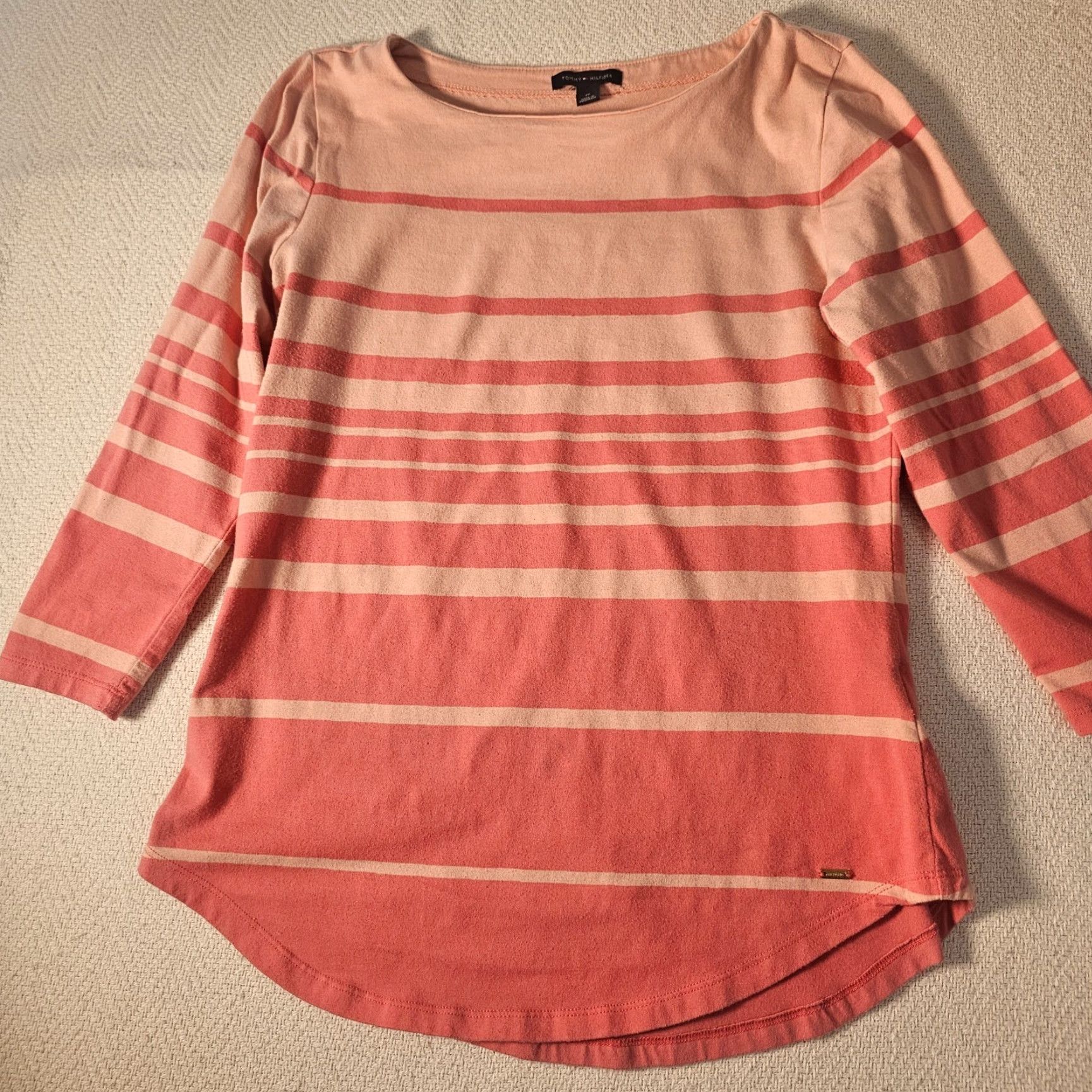 Tommy Hilfiger Tommy Hilfiger Top Women M Pink Stripe 3/4 Sleeve Round Neck Stretch Casual Size M / US 6-8 / IT 42-44 - 5 Thumbnail