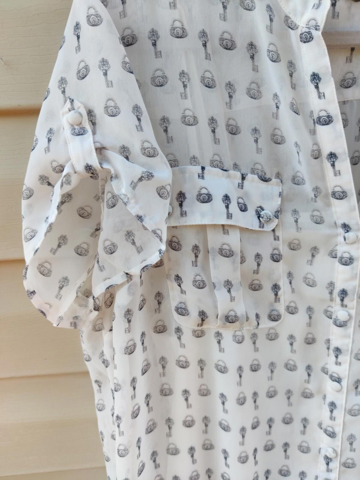 Other Roz & Ali Lock & Key Sheer White Top Blouse w/ Built in Cami Size XL / US 12-14 / IT 48-50 - 7 Thumbnail