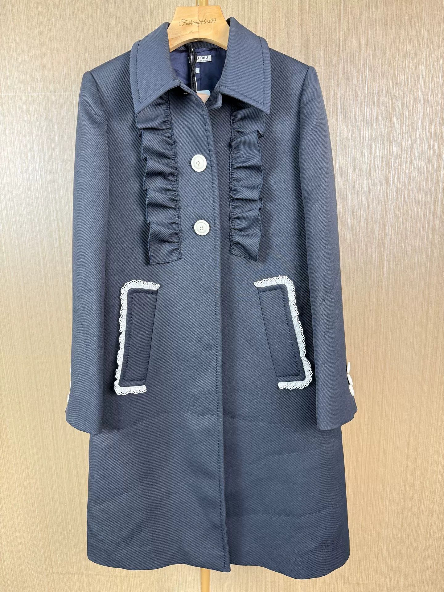 Miu Miu long lace-trimmed coat by Miu Miu Size US L / EU 52-54 / 3 - 1 Thumbnail