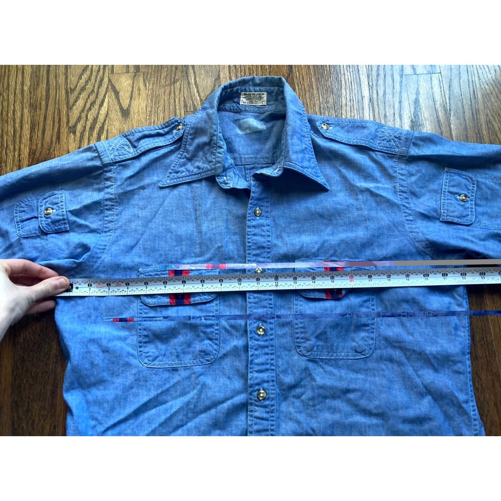 Epaulet VINTAGE Work Shirt Mens Size Large Blue 70s Chambray Uniform Epaulet Long Sleeve Size US L / EU 52-54 / 3 - 5 Thumbnail
