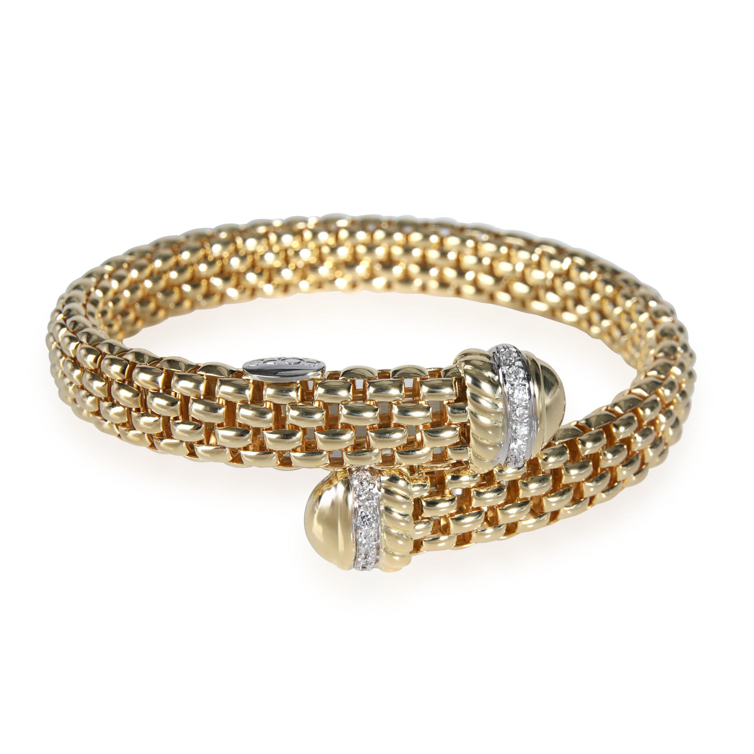 image of Tiffany Co Fope Woven Diamond Open Cuff In 18K Yellow Gold 0.33 Ctw, Women's