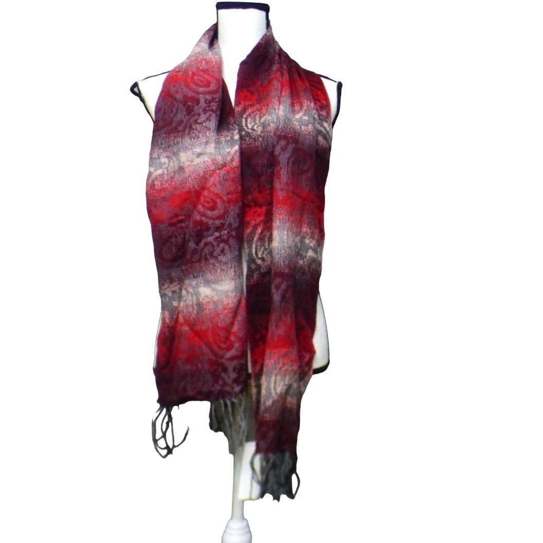 Steve Madden Steve Madden Mid Weight Ombré Paisley Scarf, 11”x 70”, Red-M Size ONE SIZE - 5 Thumbnail