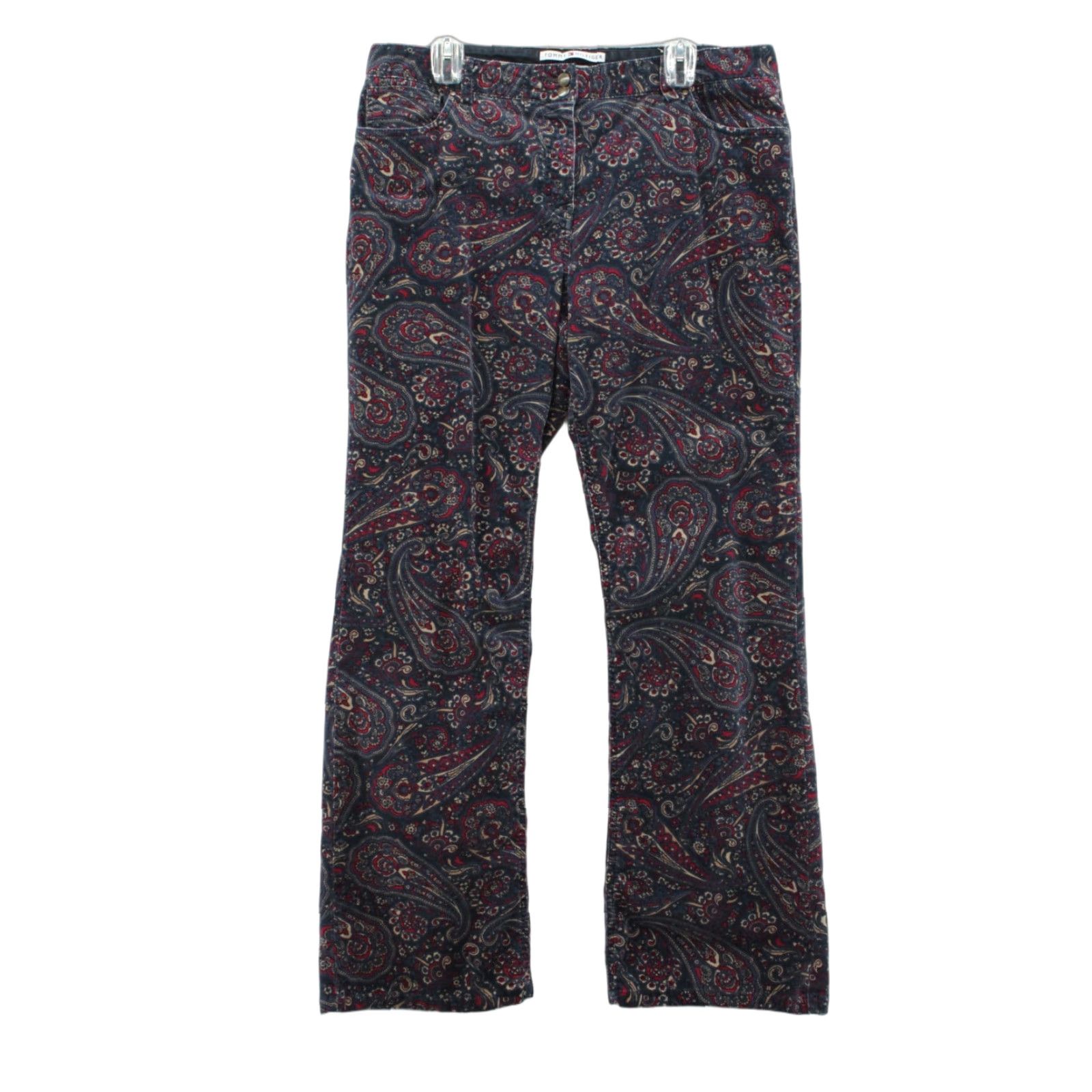 Tommy Hilfiger VINTAGE Tommy Hilfiger Corduroy Pants Womens 14 Navy Paisley Bootcut Trousers Y2K Size 36" / US 14 / IT 50 - 1 Thumbnail