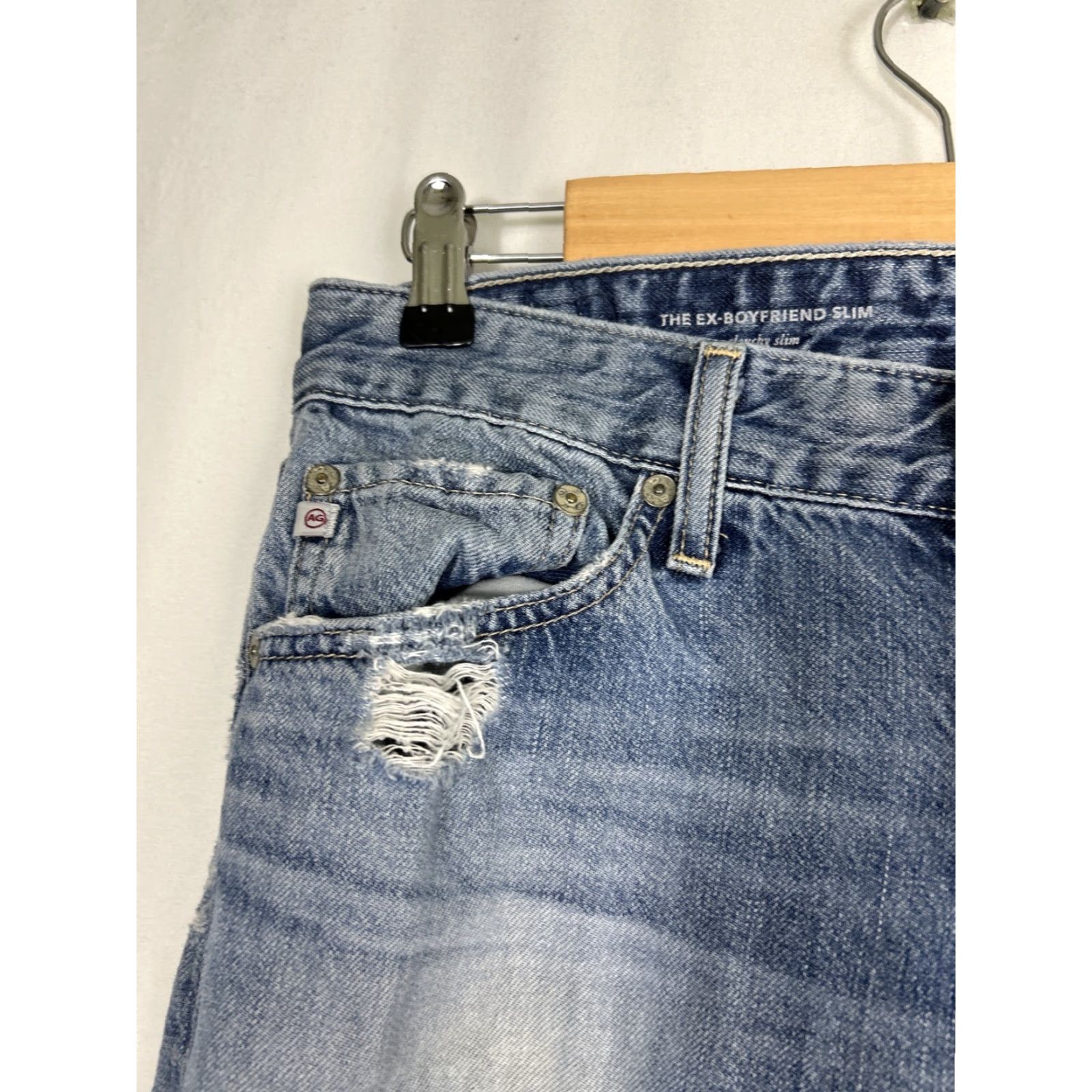 Vintage AG Adriano Goldschmied Jeans Women 27R Blue Distressed Boyfriend Slim Denim 5-Pocket Zipper Button Cotton Blend Logo Classic Western Vintage No Size 27" / US 4 / IT 40 - 5 Thumbnail