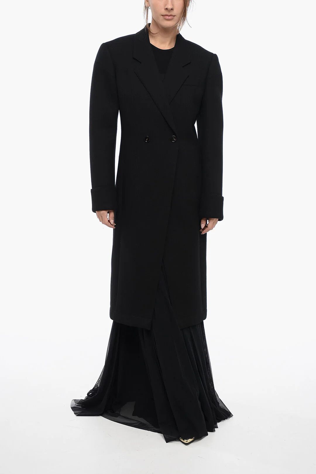 Bottega Veneta og1mm0426 Half-Lined Double-Breasted Coat in Black Size XS / US 0-2 / IT 36-38 - 4 Thumbnail