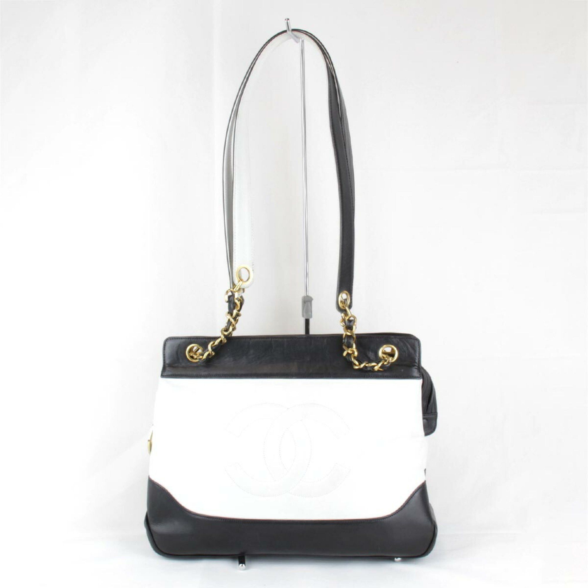 Chanel Chanel Bicolor Chain Shoulder Bag Leather White Women's Size ONE SIZE - 1 Thumbnail