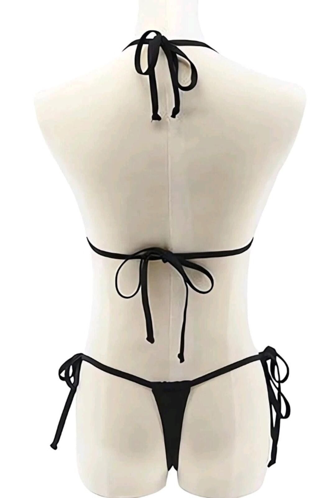 The Unbranded Brand Black Strappy Bikini Set with Tie Closures Size ONE SIZE - 2 Thumbnail