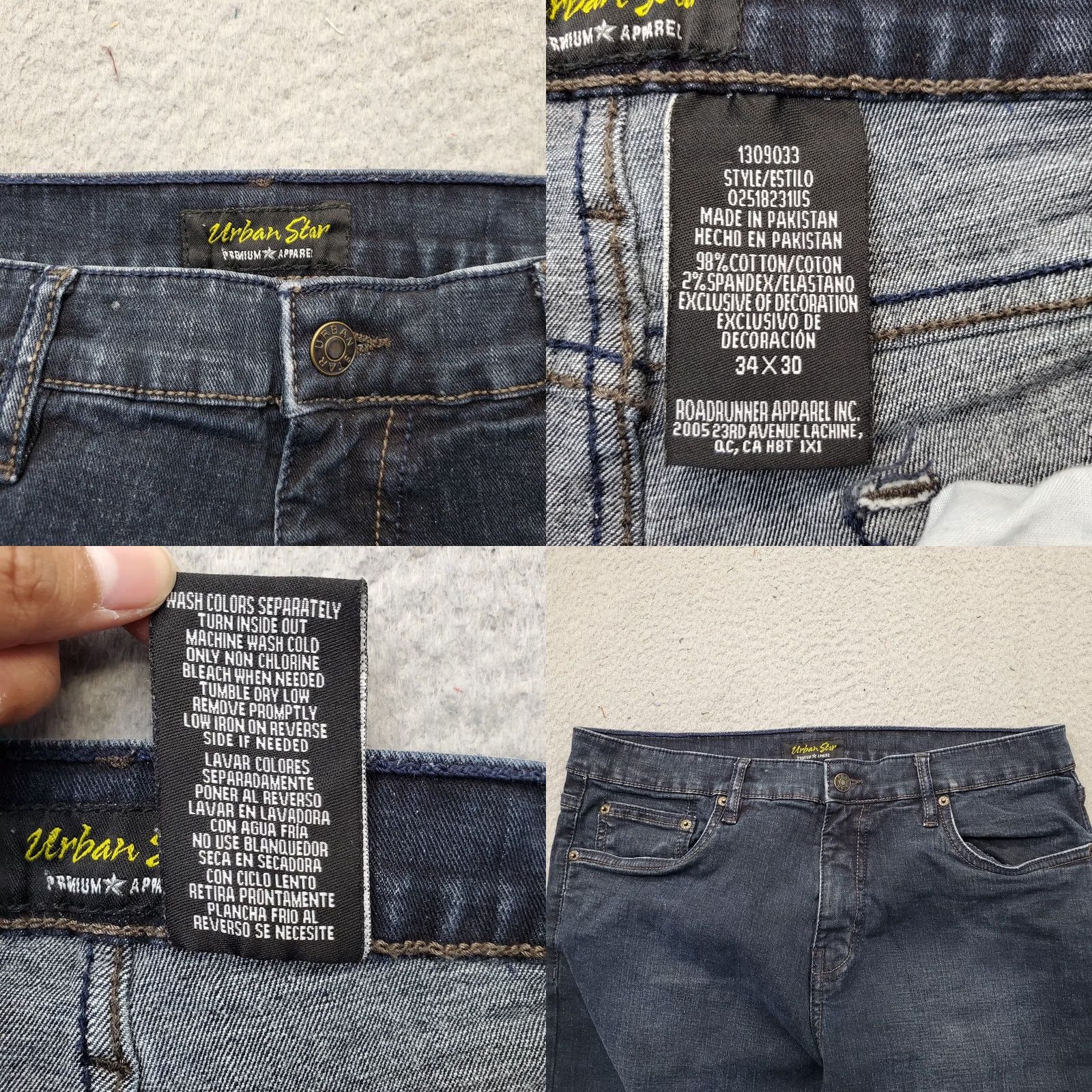 Vintage Urban Star Jeans Mens 34x30 Blue Premium Denim Stretch Flat Front Straight Leg Jeans Mens Size 34 Blue 5-Pocket Design Regular Fit Size US 34 / EU 50 - 8 Thumbnail