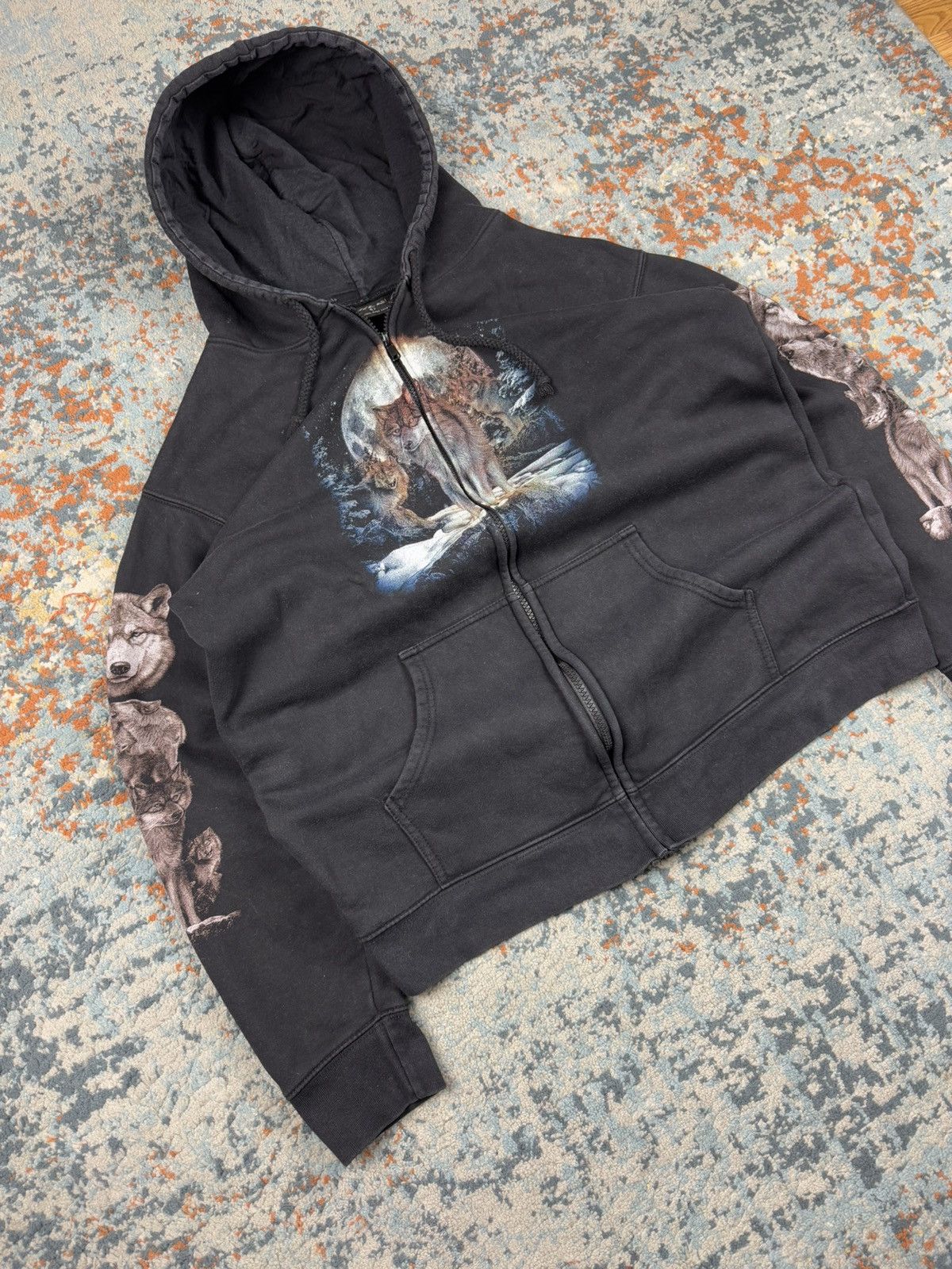 Vintage Vintage 90s Wolf pack full moon forest graphic zip hoodie Size US L / EU 52-54 / 3 - 3 Thumbnail