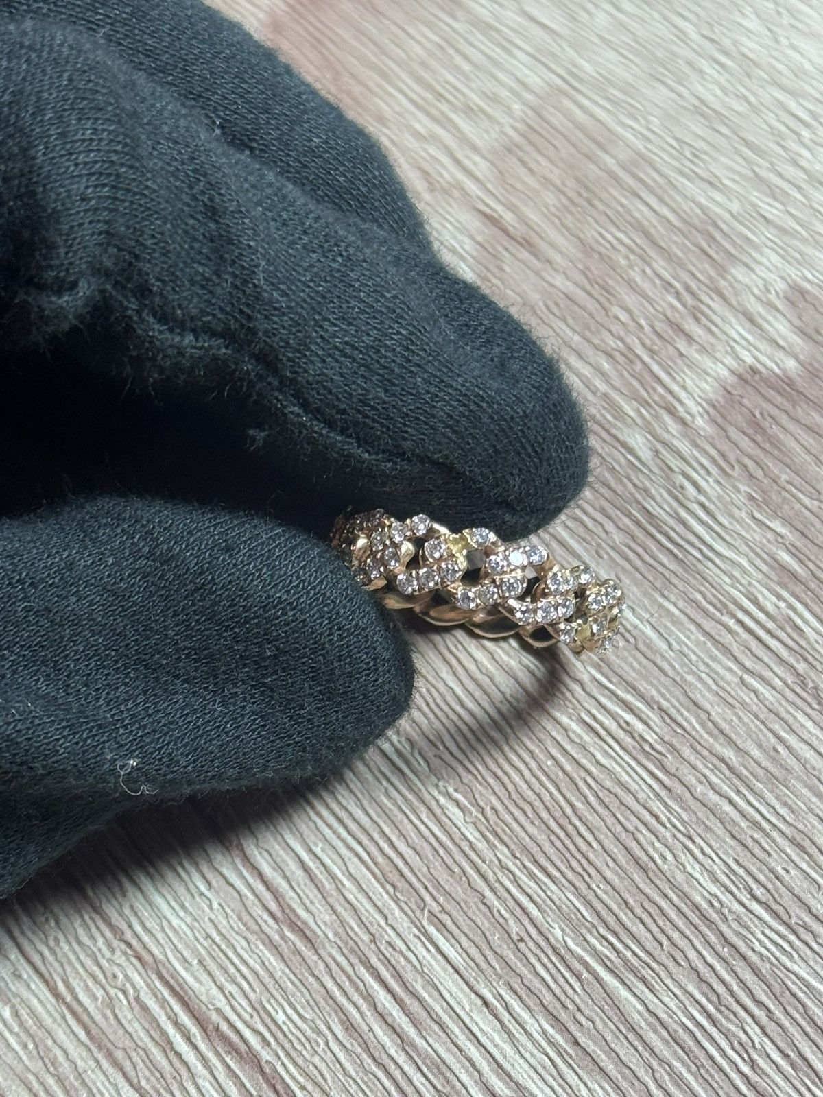 Jewelry 14K Solid Gold Iced Cuban Link Ring w/ Natural Diamonds Size ONE SIZE - 6 Thumbnail