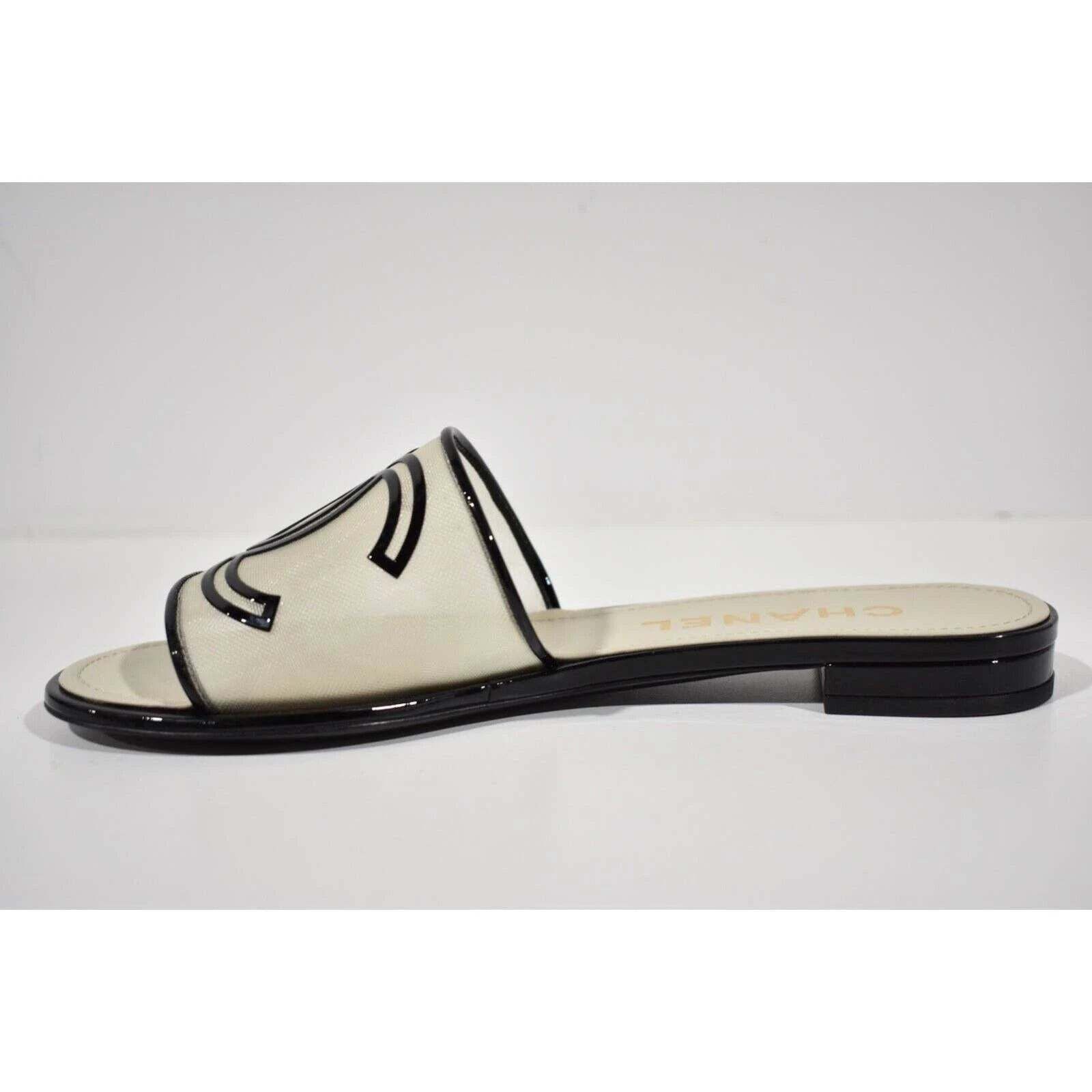Chanel Chanel 21S Black Beige Mesh Patent CC Logo Slide Sandal Size US 7.5 / IT 37.5 - 7 Thumbnail