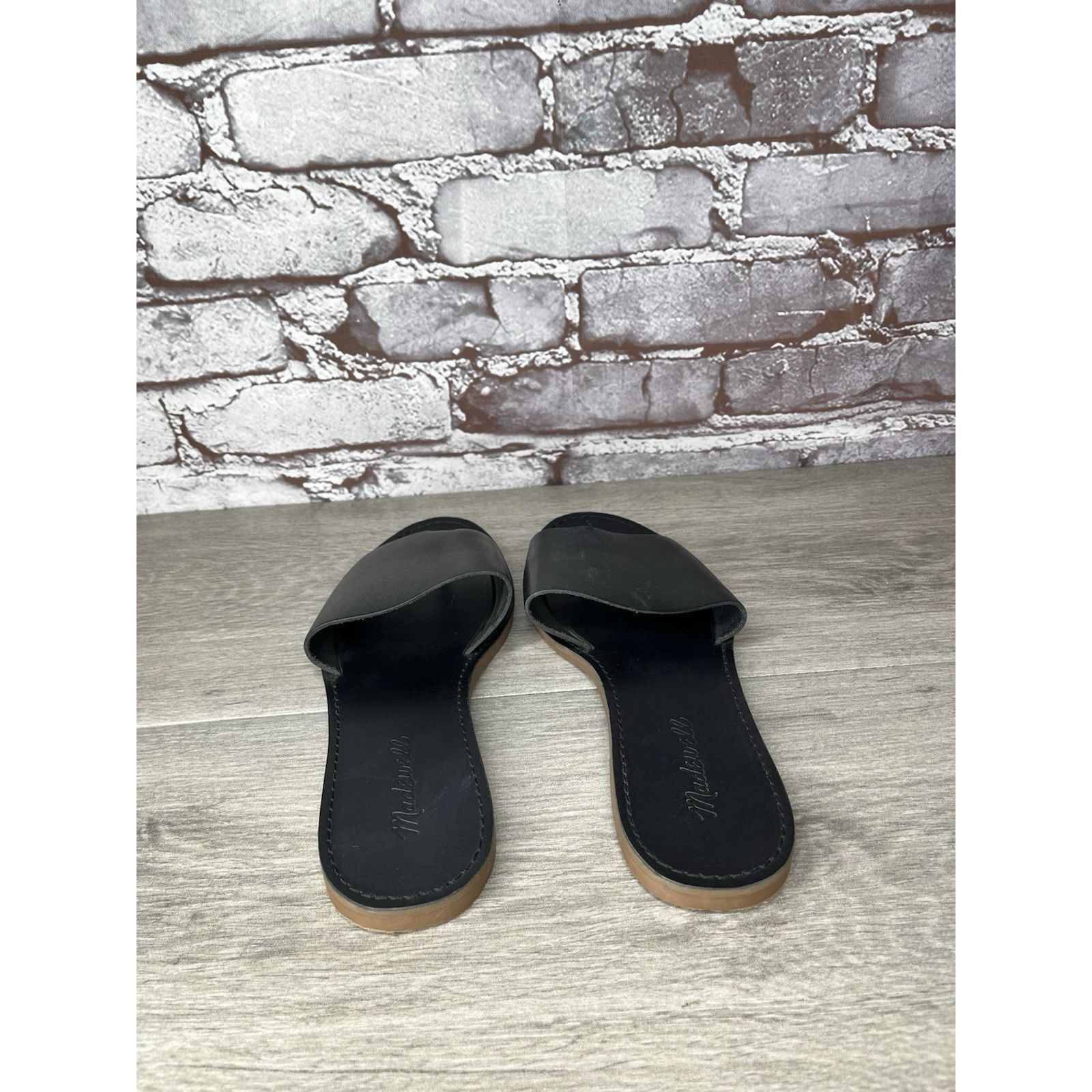 Madewell Madewell The Boardwalk Post Slides Black Leather Sandals Wom Size US 7.5 / IT 37.5 - 5 Thumbnail