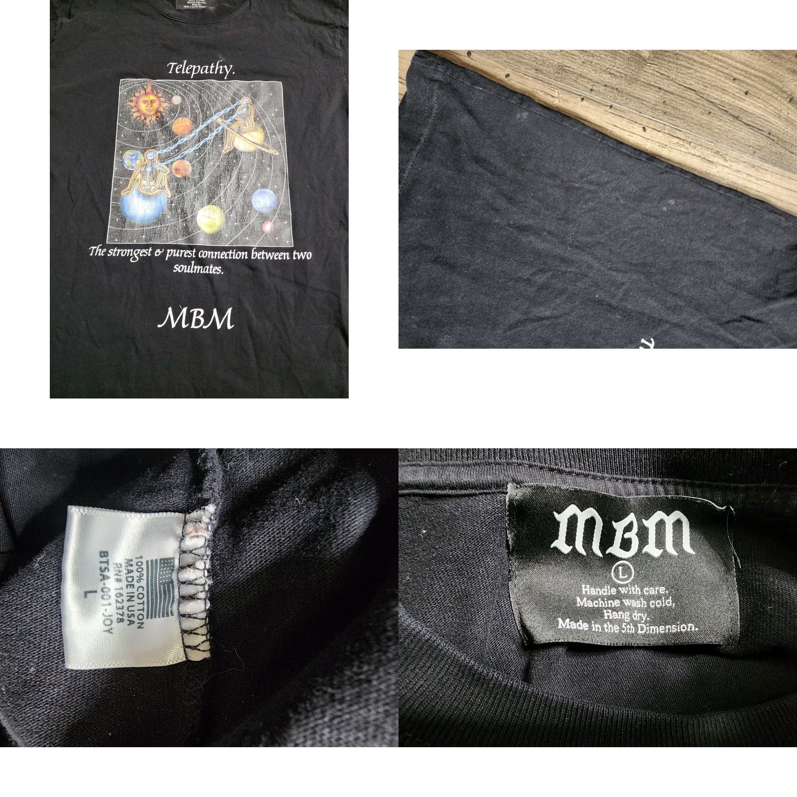 Vintage Mens L MBM Telepathy Soulmates Universe Skeleton T Shirt Distressed USA Made Size US L / EU 52-54 / 3 - 8 Thumbnail
