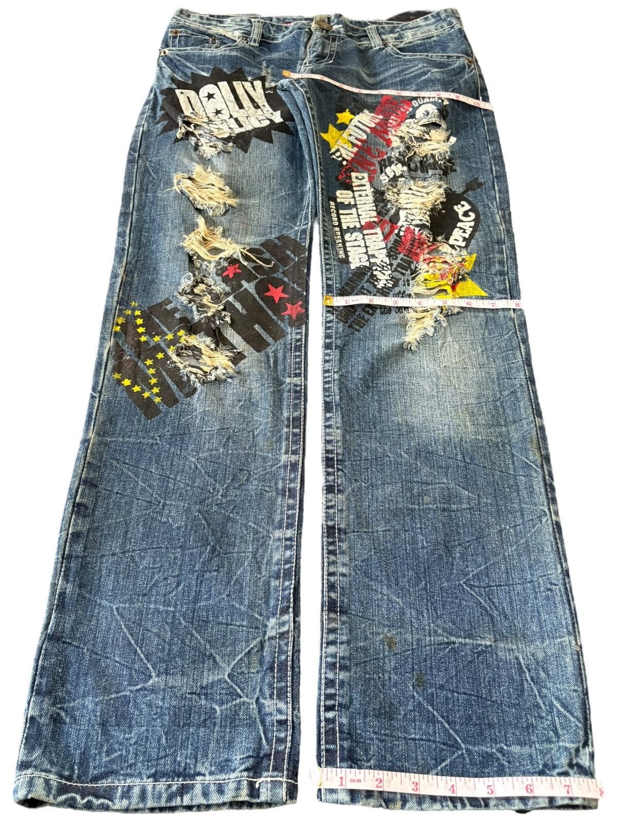 Seditionaries Vintage Japanese Brand Punk Printed Distress Loose Jeans Size 33" - 12 Thumbnail