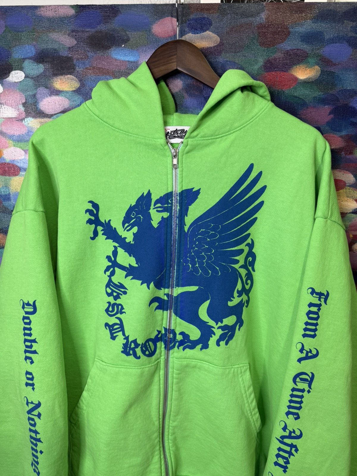 (B).Stroy Bstroy Neon Green double or nothing Graphic Zip Up hoodie Size US XL / EU 56 / 4 - 2 Thumbnail