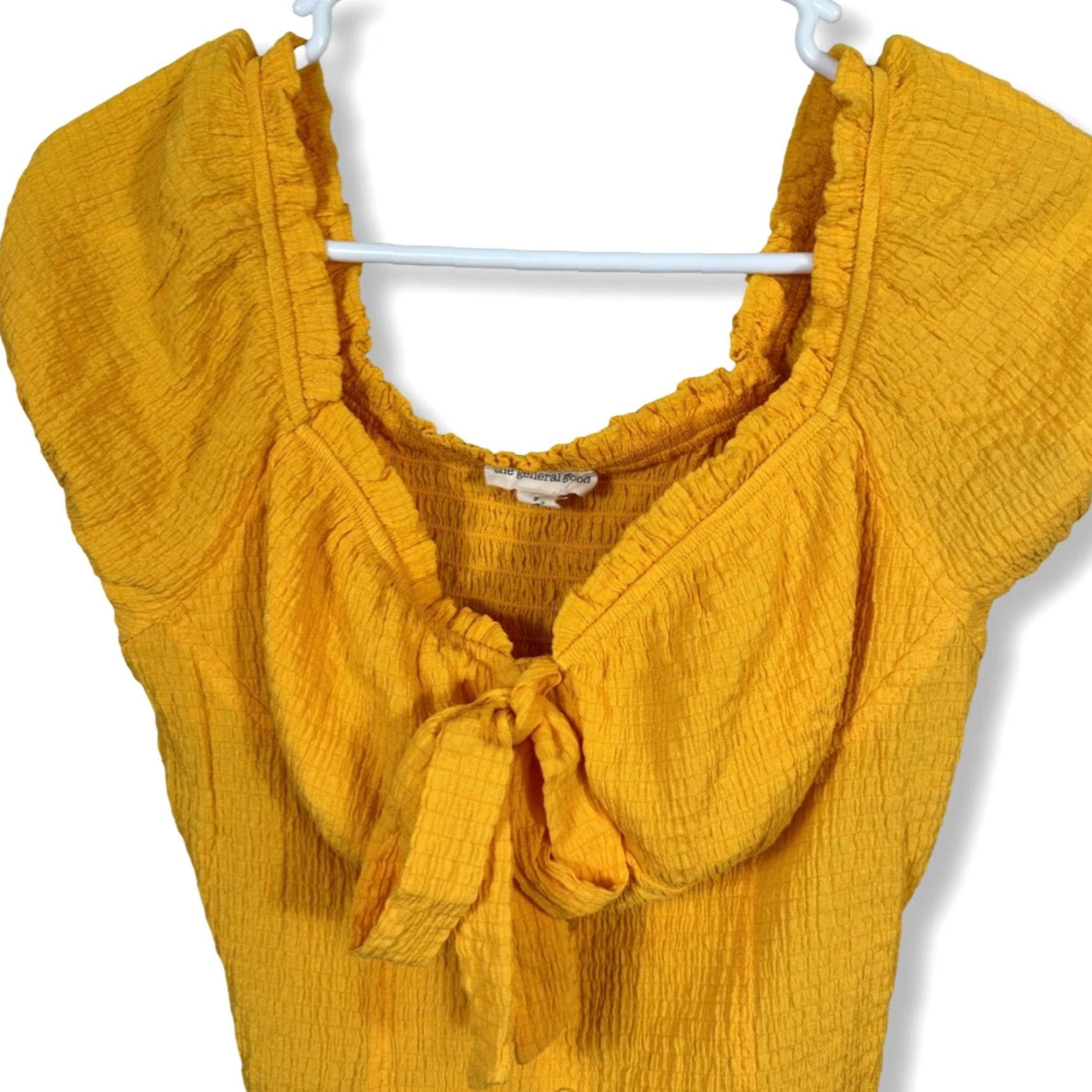 Vintage The General Good Blouse Shirt Womens S Yellow Bow-Tied Crop Top Blouse V-Neck Short Sleeve Casual Party/Cocktail Bohemian Vintage No Size S / US 4 / IT 40 - 3 Thumbnail