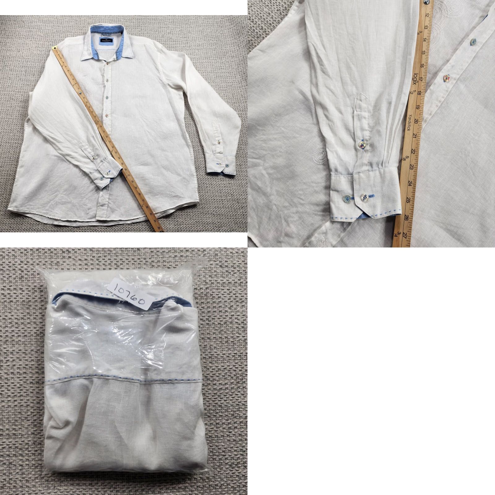 BUGATCHI Bugatchi Uomo Shirt Mens 2XL White Linen Long Sleeve Embroidered Button Up Size US XXL / EU 58 / 5 - 10 Thumbnail