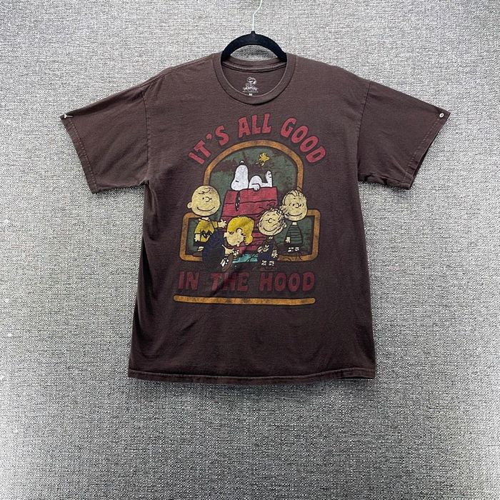 00'S Gildan Snoopy character print T-shirt, men's XL size cotton brown type Vintage Second Hand