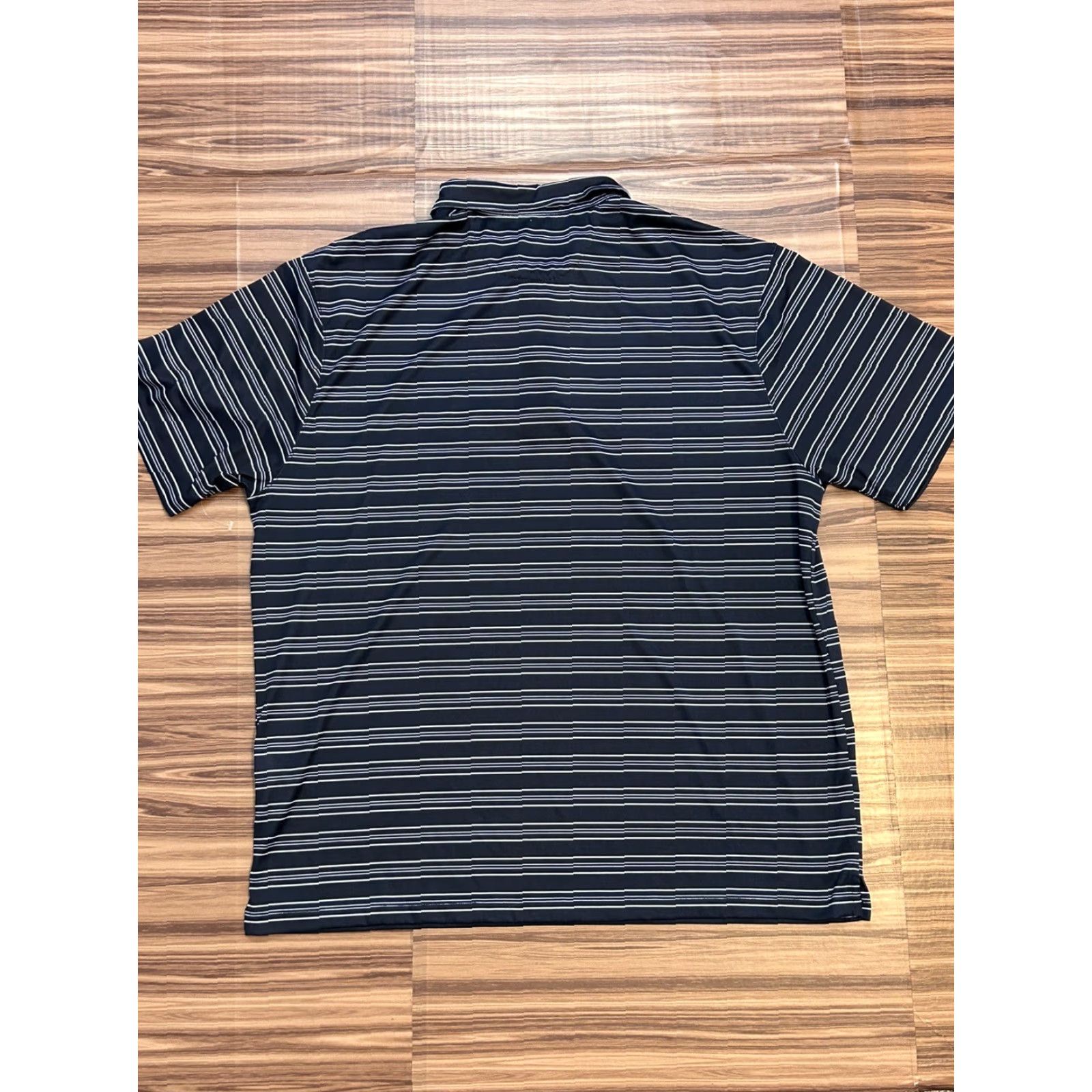 Vintage Etonic Polo Shirt Mens Large Navy Blue Striped Golf Regular UV Moisture Wicking Short Sleeve Collared Knit Polyester Sports Size US L / EU 52-54 / 3 - 2 Thumbnail