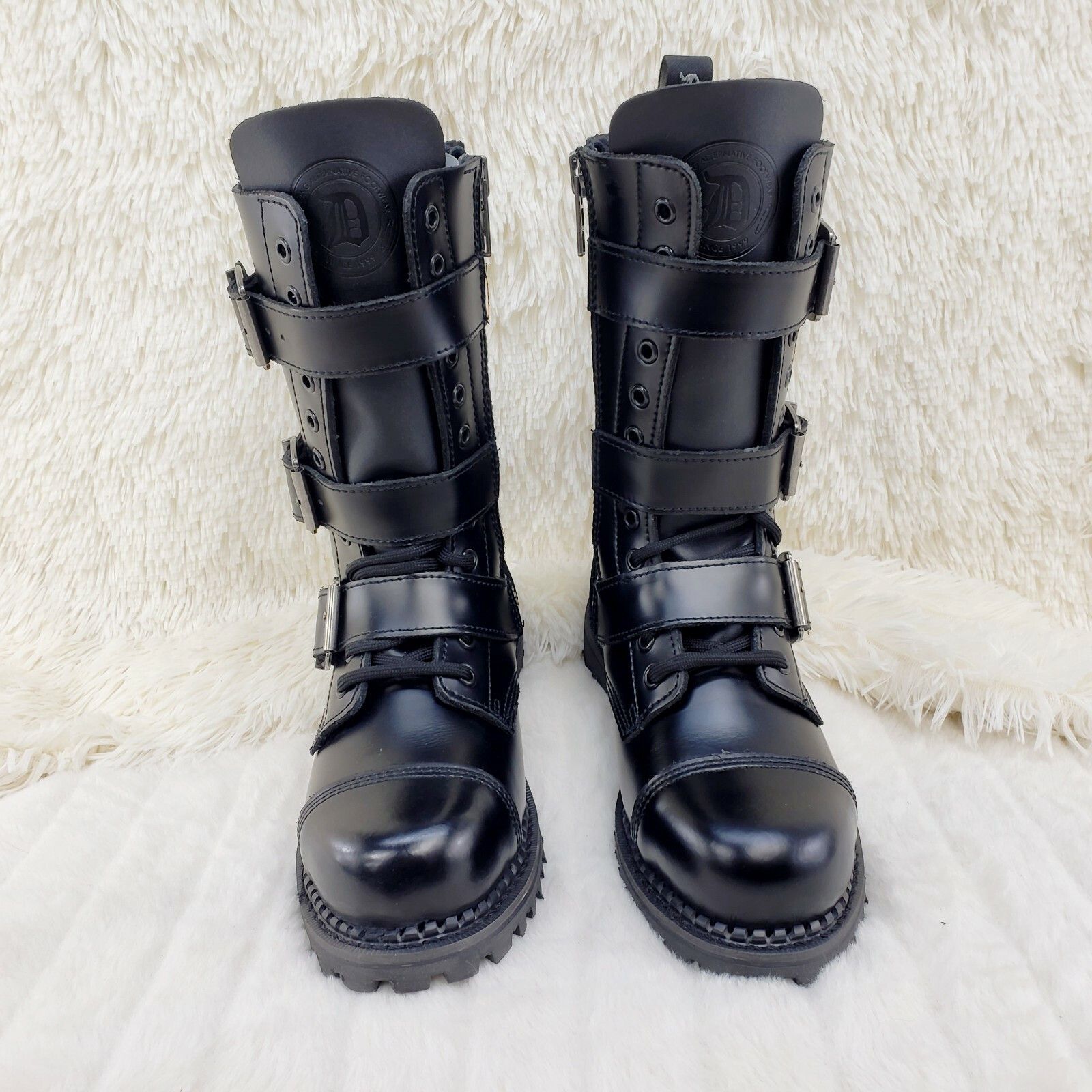 Demonia Cult DEMONIA Riot 12 Goth Combat Biker Steel Toe Ankle Boots Blac Size US 7 / EU 40 - 9 Thumbnail