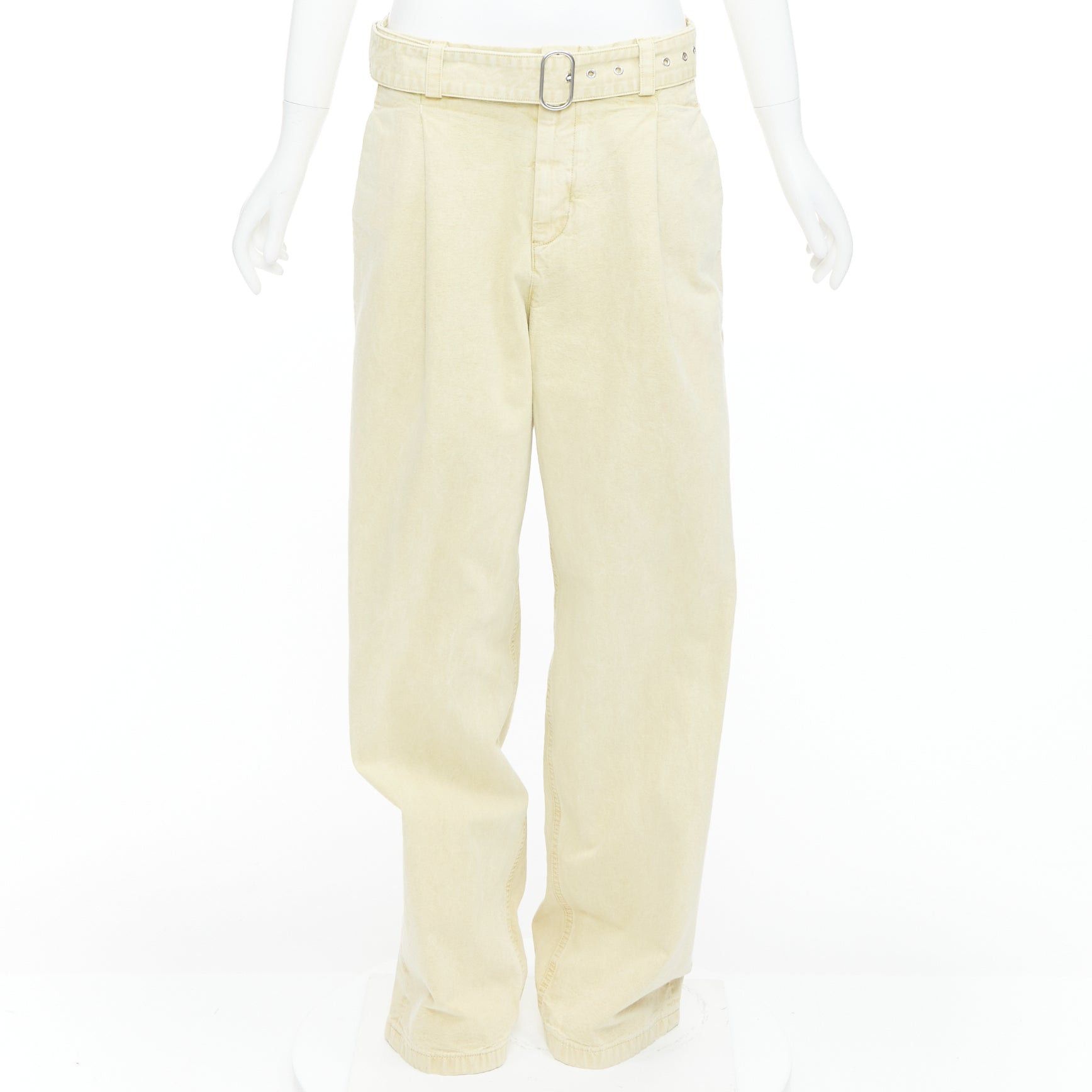 Jil Sander JIL SANDER + washed yellow cotton belted wide leg pants FR38 M Size 28" / US 6 / IT 42 - 1 Thumbnail
