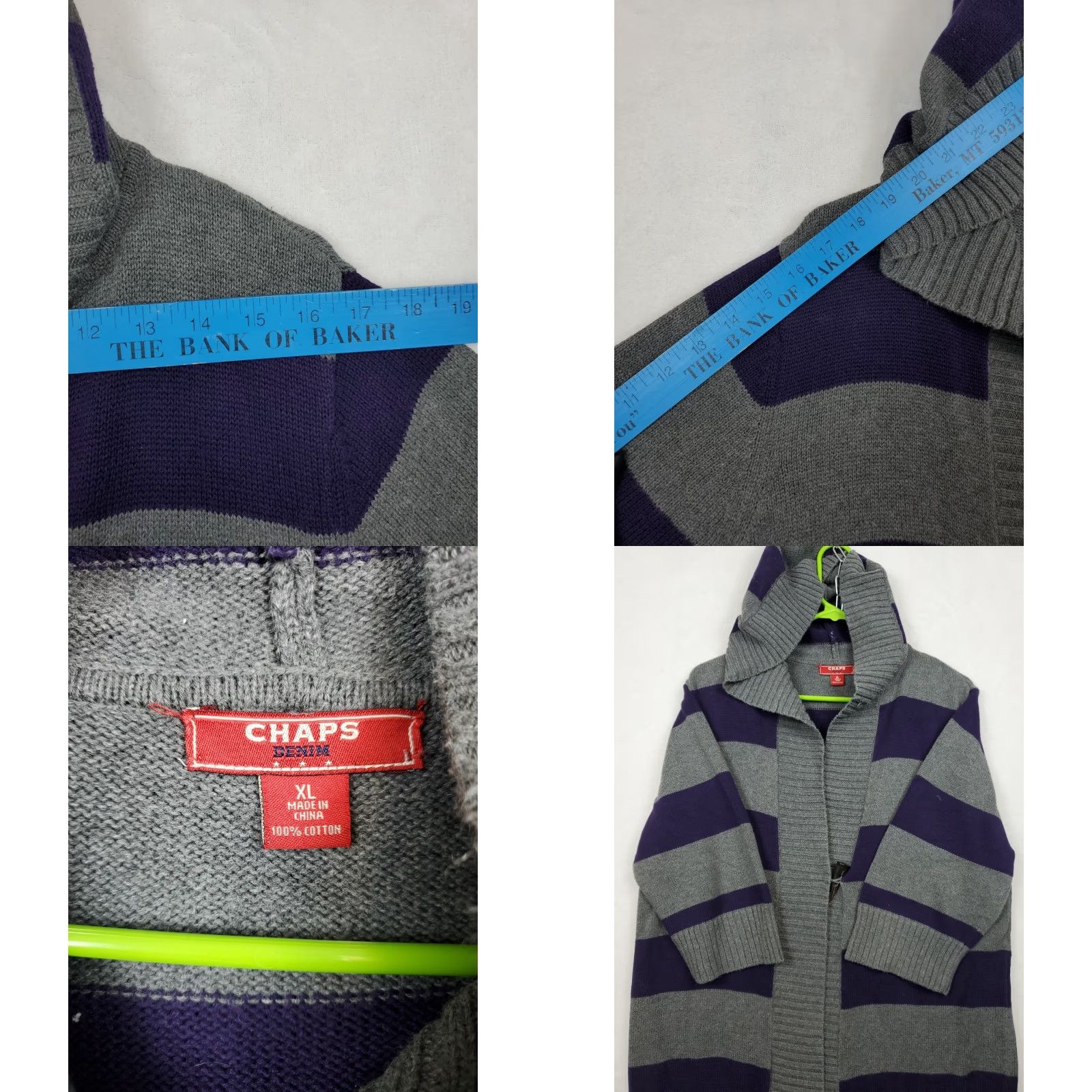 Chaps Chaps Multicolor Striped Hooded Toggle Button Half Sleeve Cardigan Sweater Women XL V-Neck Casual Modern Designer 100% Cotton Knit Mother Size XL / US 12-14 / IT 48-50 - 8 Thumbnail