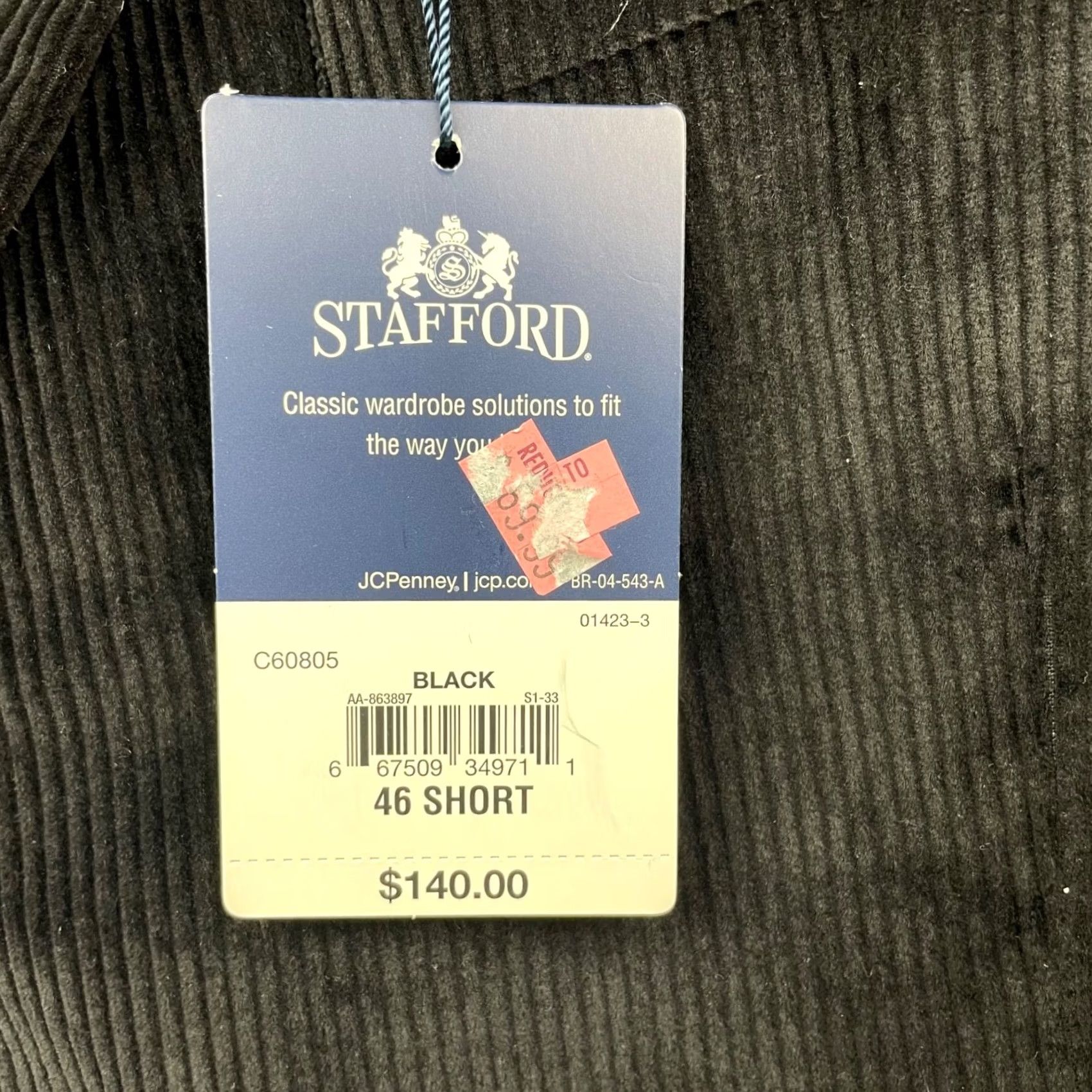 Stafford Stafford Black 100% Cotton Corduroy 2-Button Blazer Jacket 46S Men’s Blazer Cardigan? No. Size 46R - 6 Thumbnail
