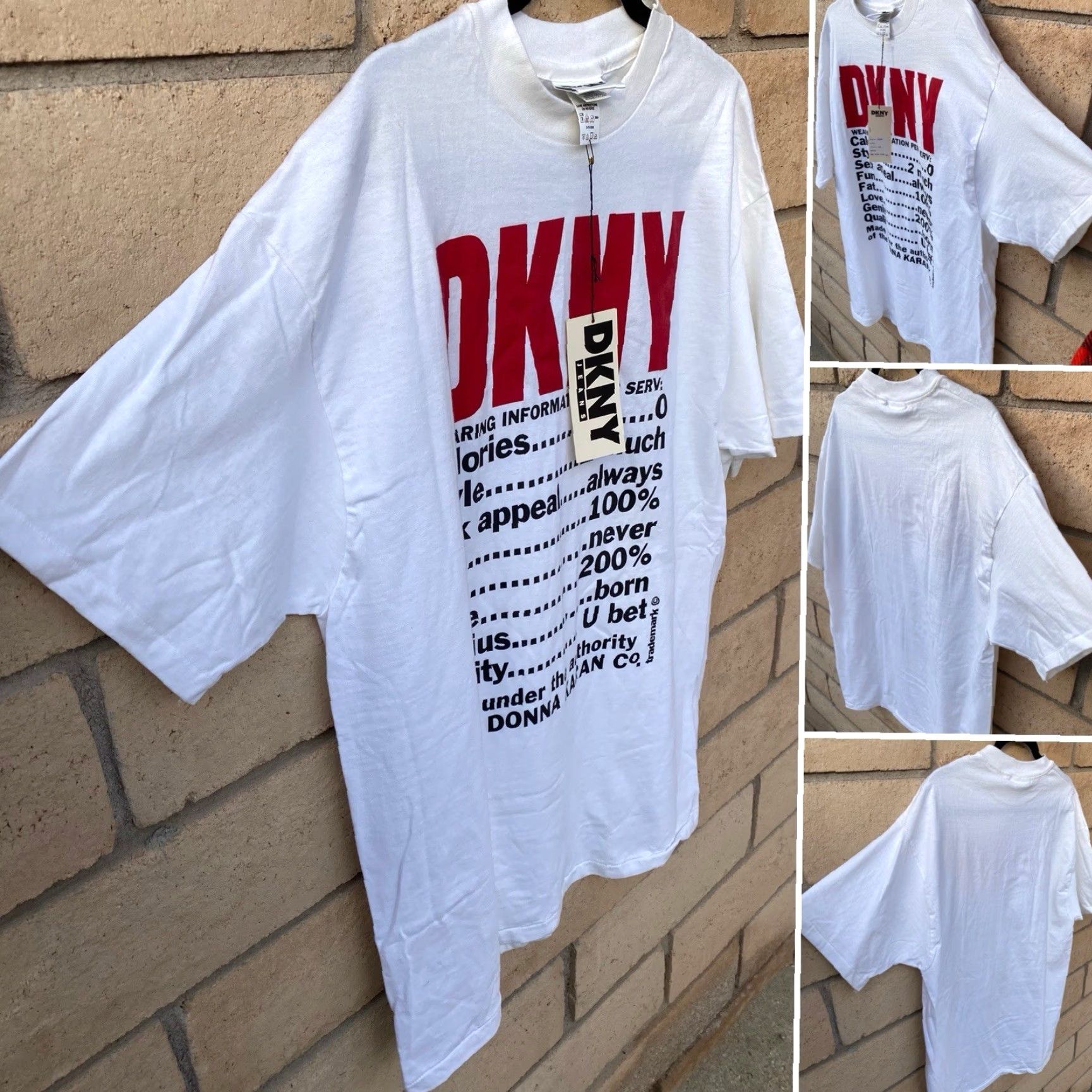 DKNY VINTAGE DKNY T-Shirt Unisex Adults White Red One Size T-Shirt Logo Graphic Print USA 90s Y2K Shirt Size US M / EU 48-50 / 2 - 2 Thumbnail