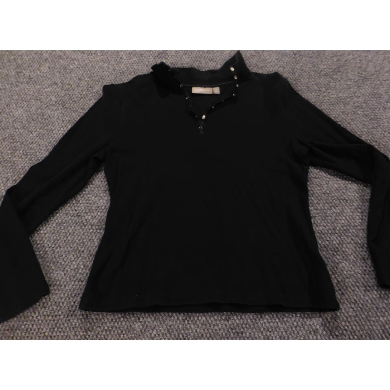 Croft & Barrow Croft & Barrow Blouse Womens M Black Cotton Polyester Rayon Crew Neck Pullover Casual Stretch Button Regular Traditional Vintage not applicable Size M / US 6-8 / IT 42-44 - 2 Thumbnail