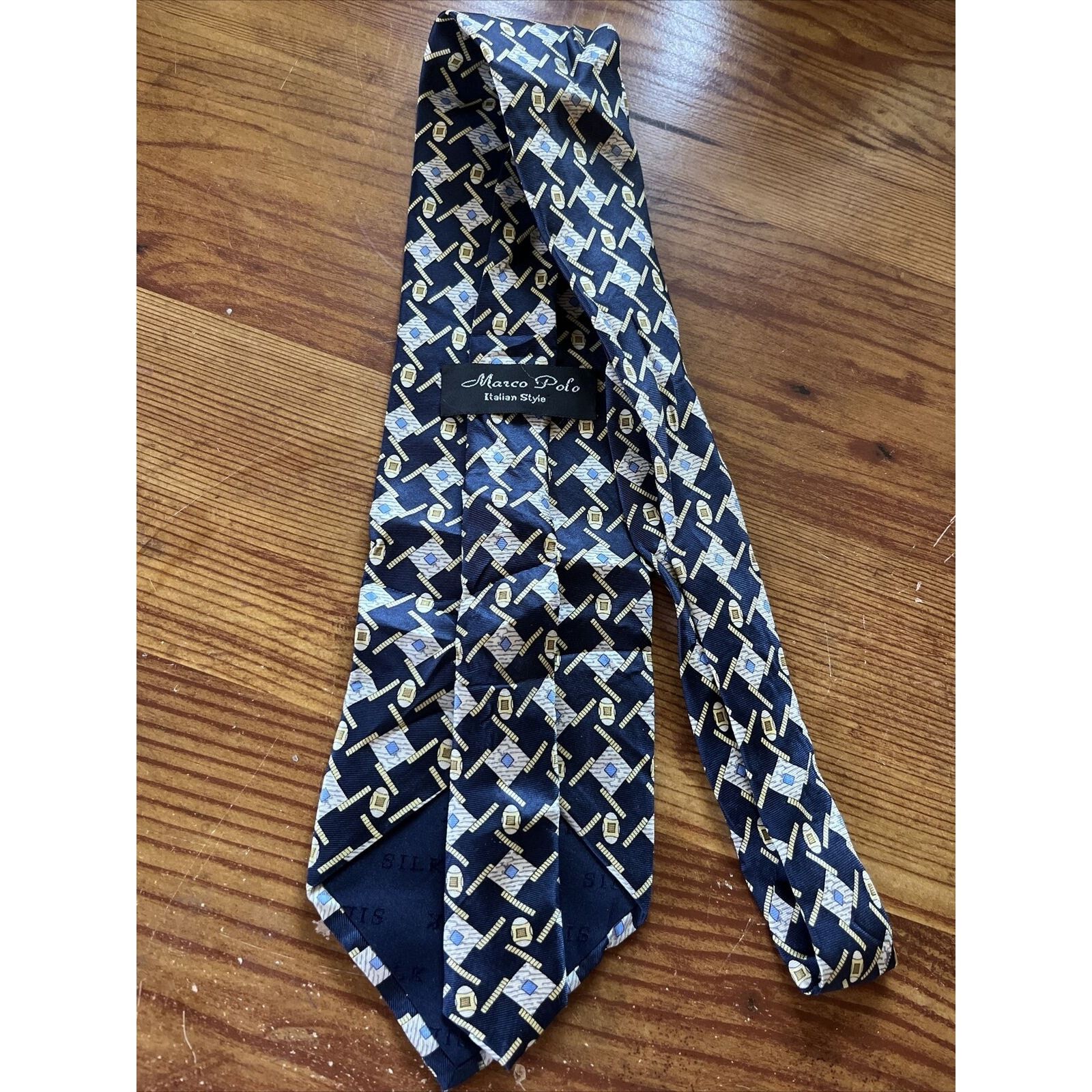 Marc O'Polo Marco Polo Italian Style Men’s Navy Blue Geometric Silk tie Size ONE SIZE - 7 Thumbnail