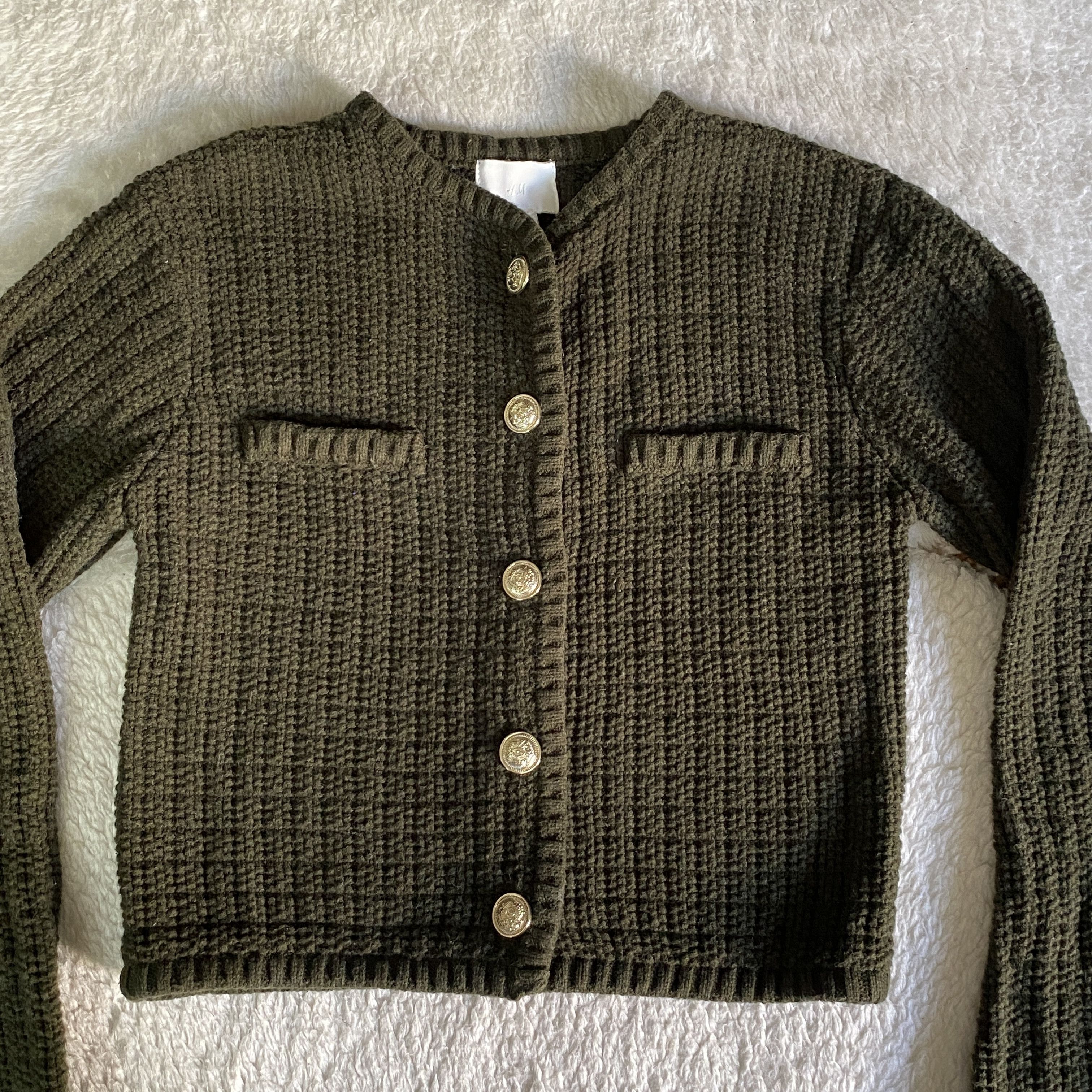 H&M H&M Olive Green Chunky Knit Cardigan Sweater Size XS / US 0-2 / IT 36-38 - 5 Thumbnail