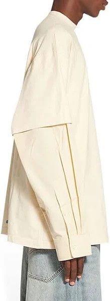 Balenciaga o1mt1gz1124 Back Hem Layered T-Shirt in Cream Size US M / EU 48-50 / 2 - 5 Thumbnail