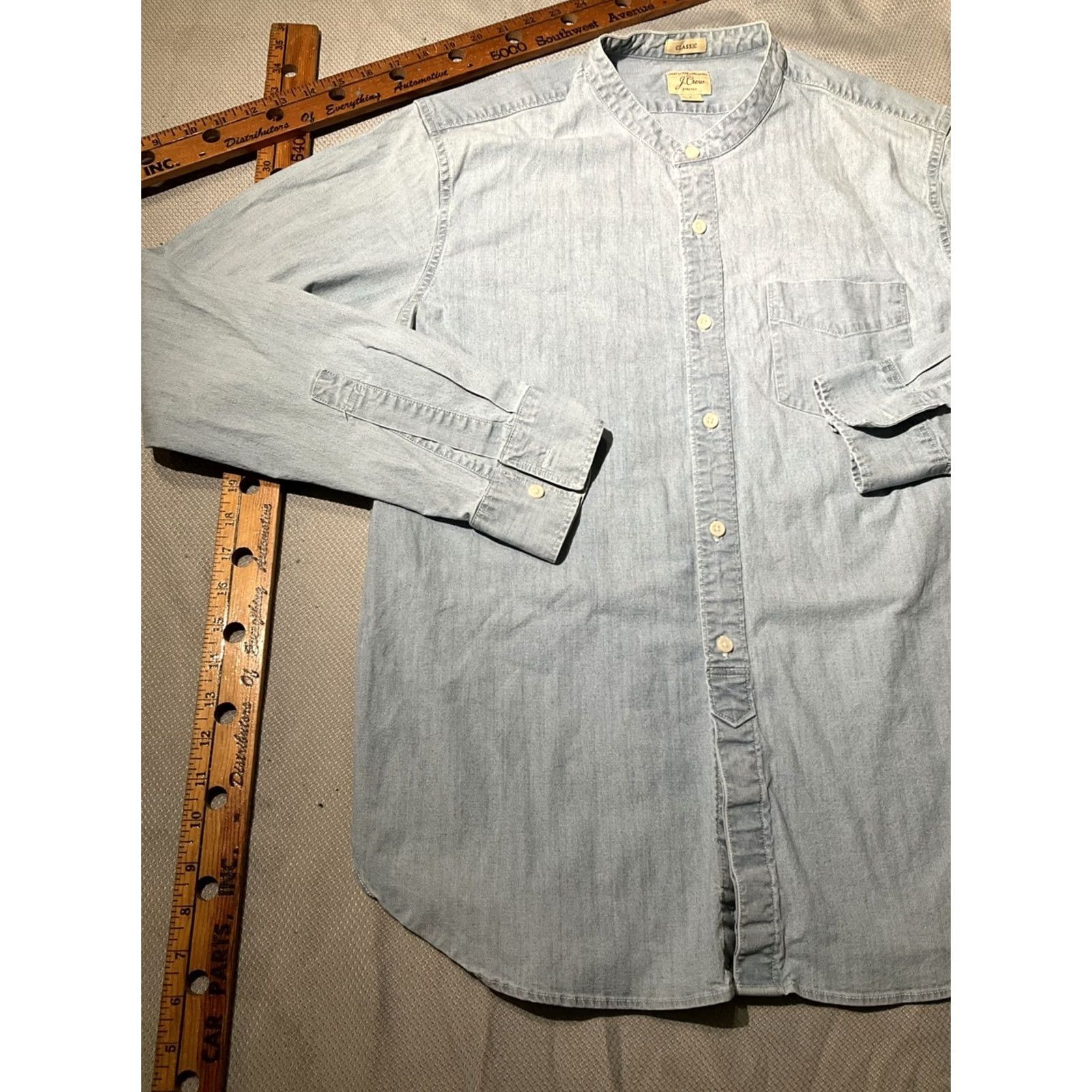J.Crew J.Crew Mens Large Blue Chambray Button Down Sailor Collar Preppy Pocket Size US L / EU 52-54 / 3 - 4 Thumbnail
