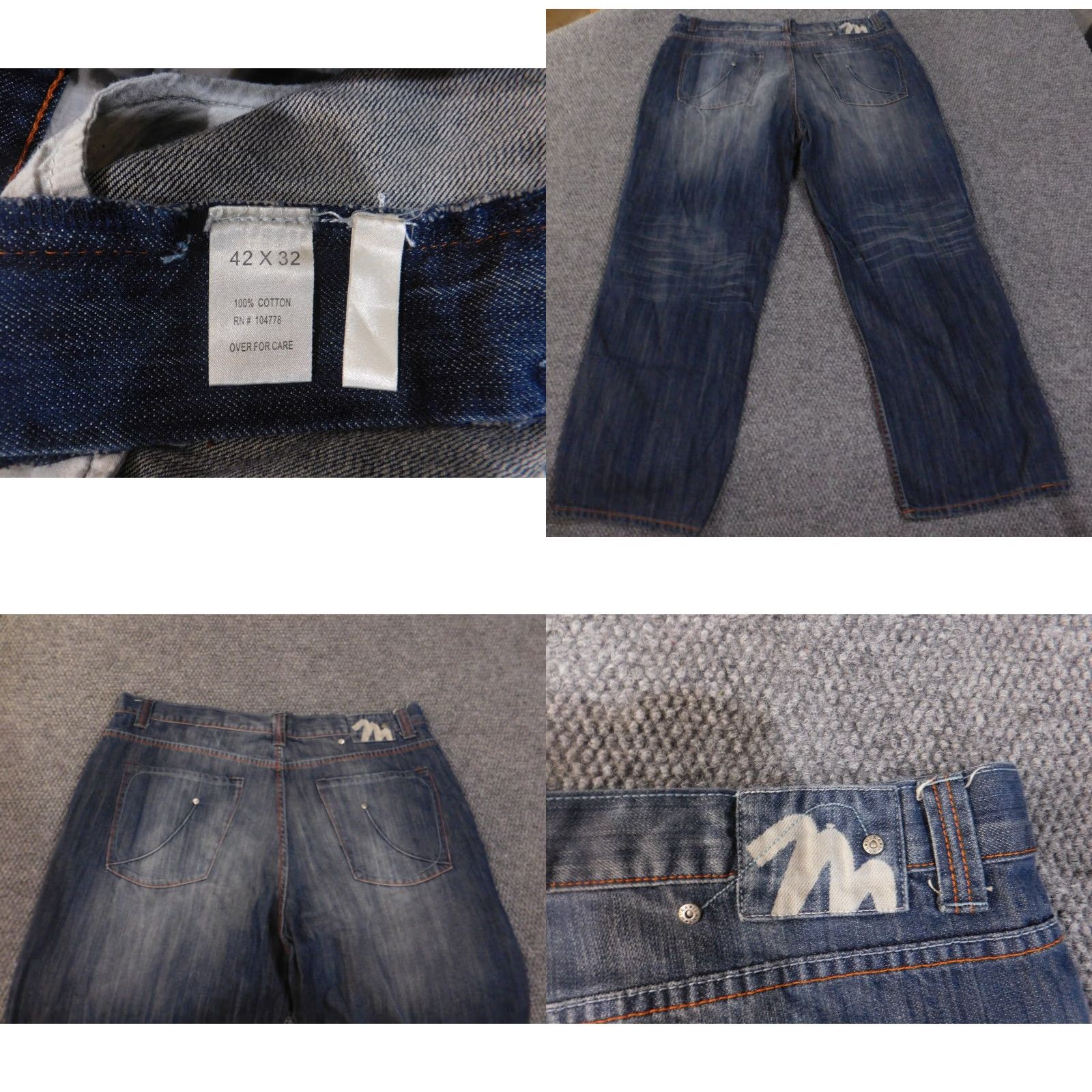 Etro muka Jeans 42x32 Mens Straight Denim Blue Cotton Zip Pockets Vintage Grunge Cowboy 90s Style Jeans Mens Regular 42x32 Size US 42 / EU 58 - 8 Thumbnail